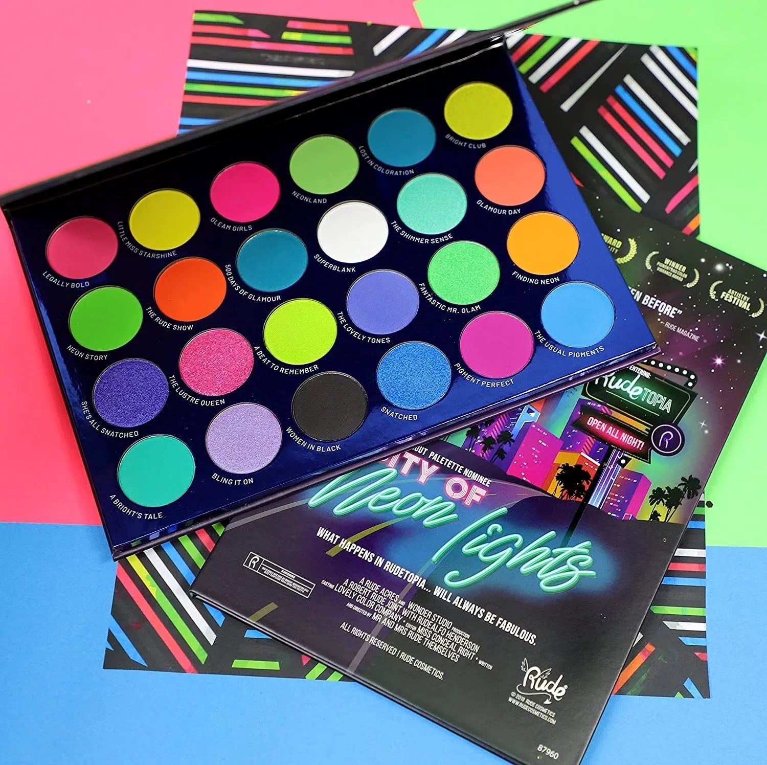 '- 24 Palette 0.63 Eyeshadow of Lights Cosmetics and Vibrant , Neon Pigment Rude Eye Shadow oz City