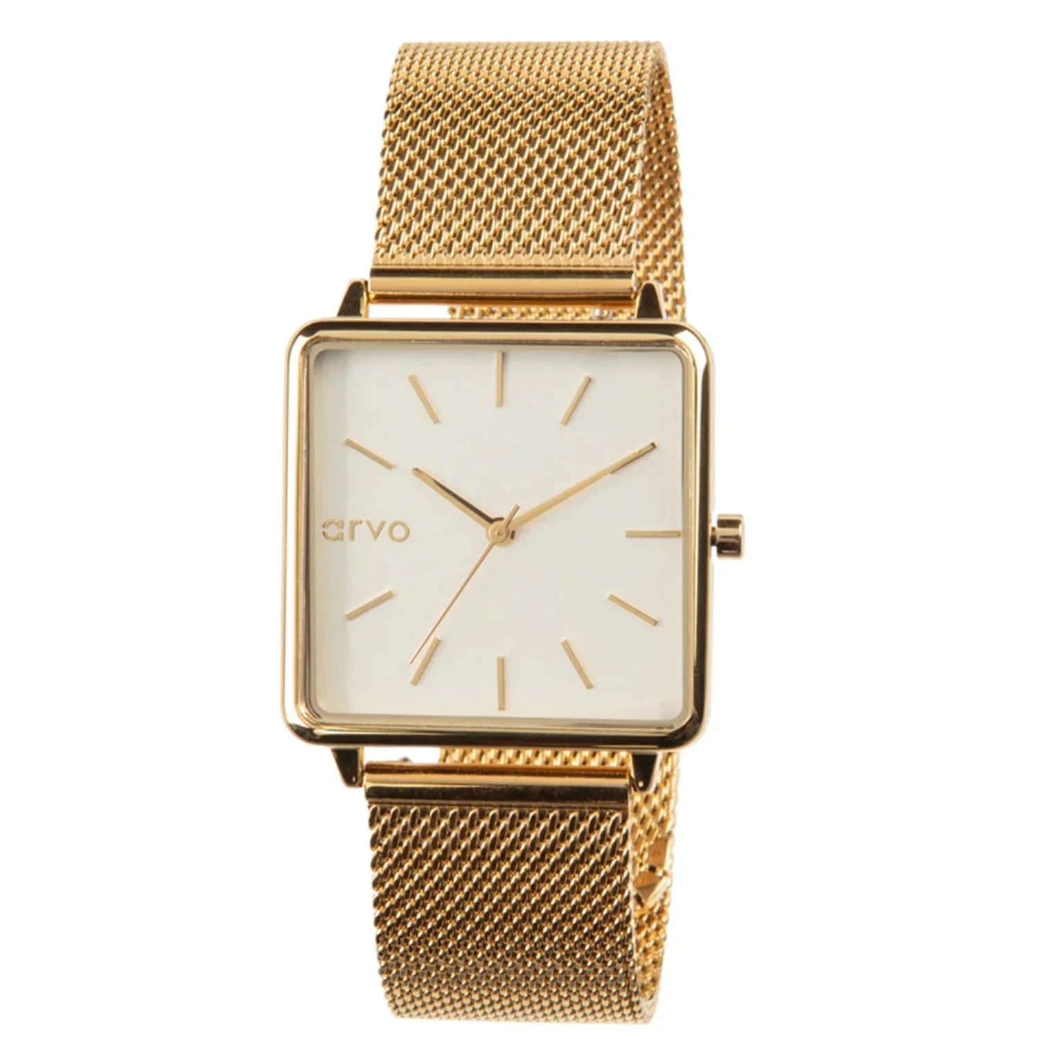 Gold Watch Time Mesh Arvo - Dial, White Squared