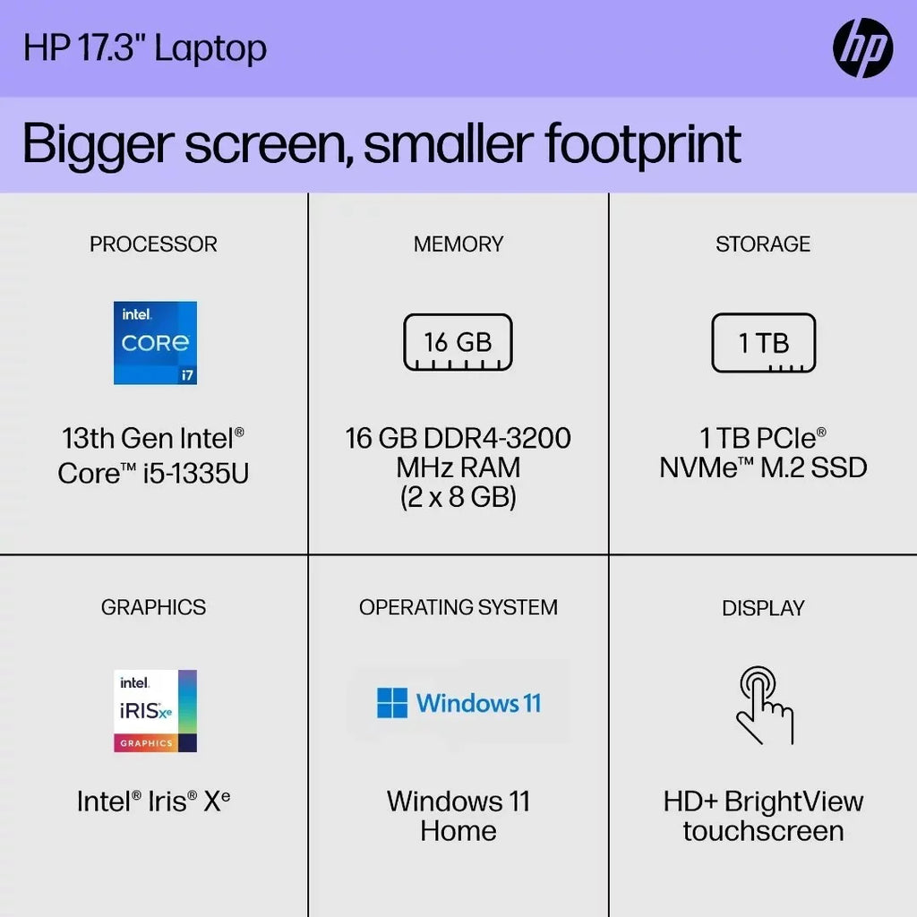 Core SSD, 32GB Home Keyboard, Win11 Backlit 17.3" RAM, HD HP 1TB Touchscreen Intel i7-1355U, Laptop,