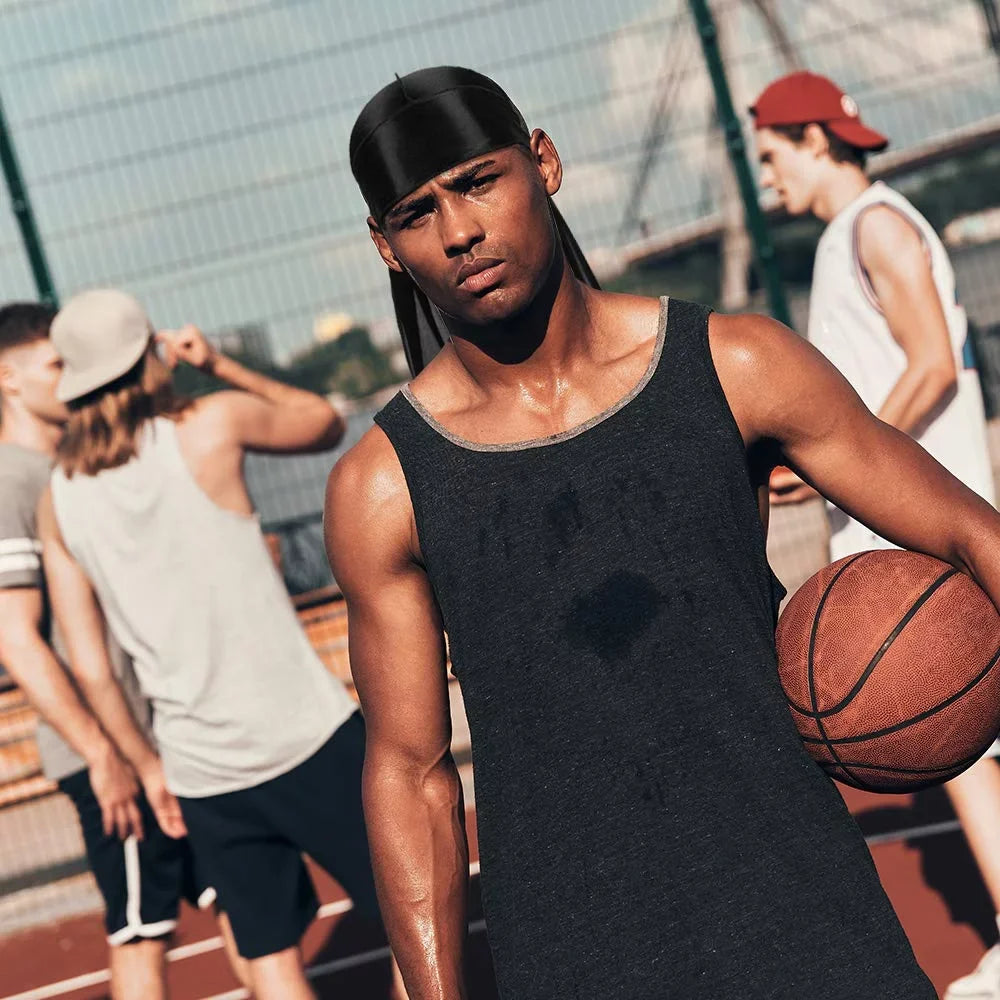 ASKNOTO Silk Men Pcs with Tail Long 360 for 4 Perfect Cap Durag 4 Headwraps Waves Pcs Silky Wave and