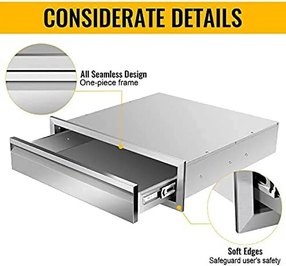 Triple Drawers Kitchen Mount For Island Outdoor 23D Station,24W Outdoor Flush Grill Handle, Steel X Drawers Patio Access Kitchens With Inch 6.5H Drawers, Stainless X BBQ Or BBQ