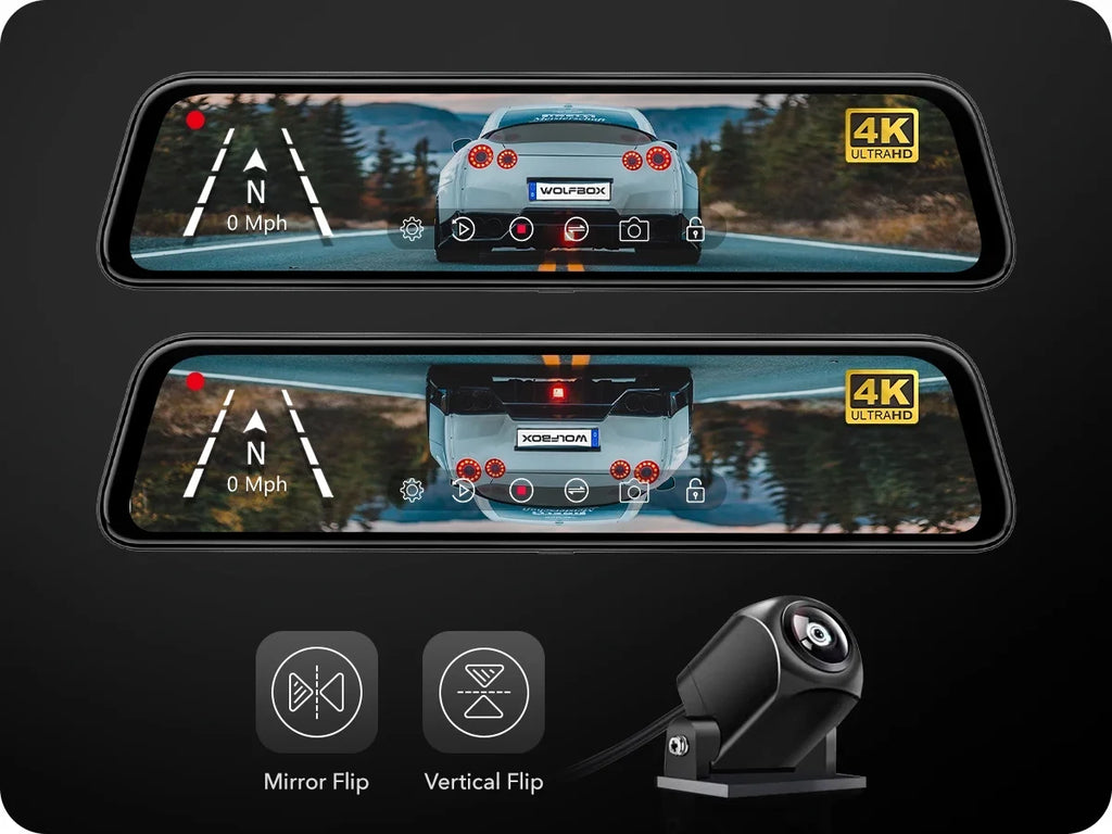 Rear Card Parking View 32GB 4K Monitor, & Touch GPS Screen, Mirror with Free Mirror Backup Camera, Full 12" Camera Dash Dash Cam, WOLFBOX
