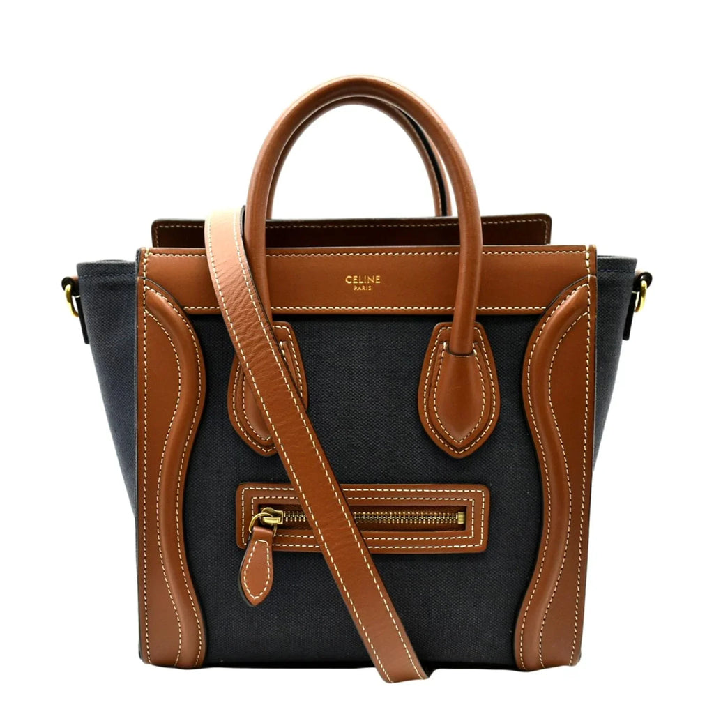 Tote Bag Leather Luggage Pre-owned Denim Bicolor Crossbody CELINE