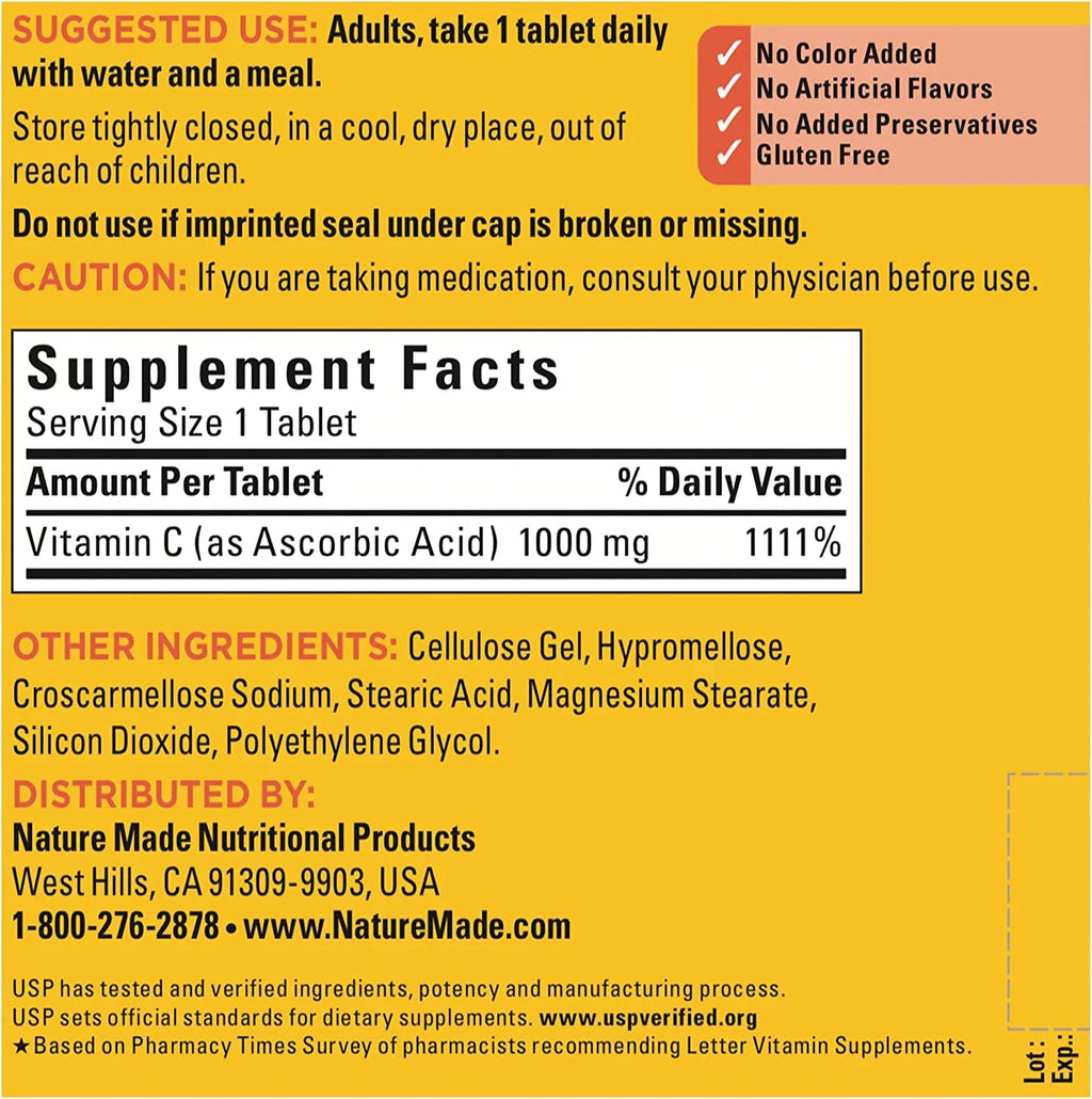 Support, 300 Immune Made Supply Tablets, Vitamin Dietary 300 1000 mg, Day for Supplement C Nature