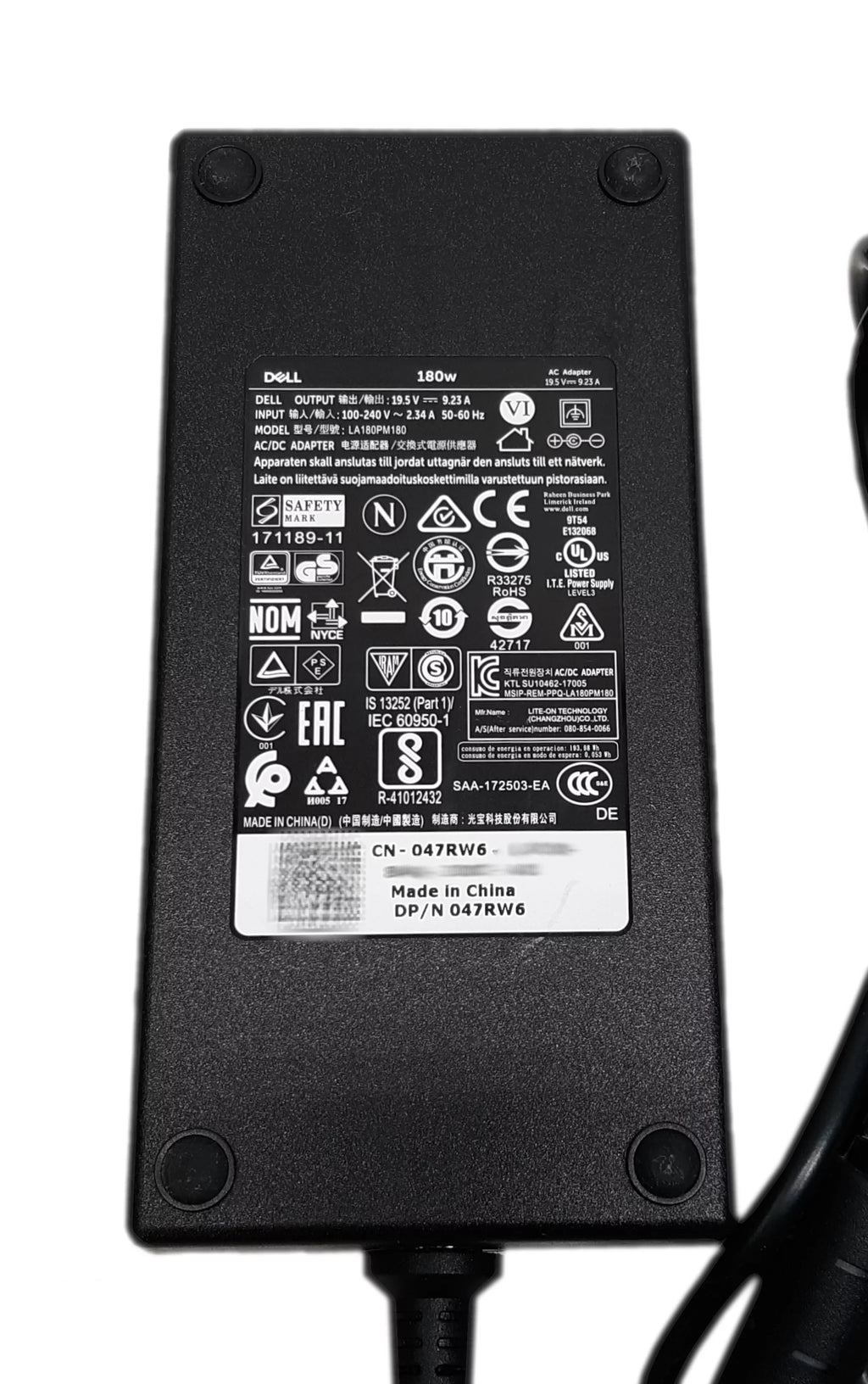 OptiPlex Dell 180W G Adapter Latitude Inspiron AC Alienware Precision Vostro 47RW6 Used LA180PM180