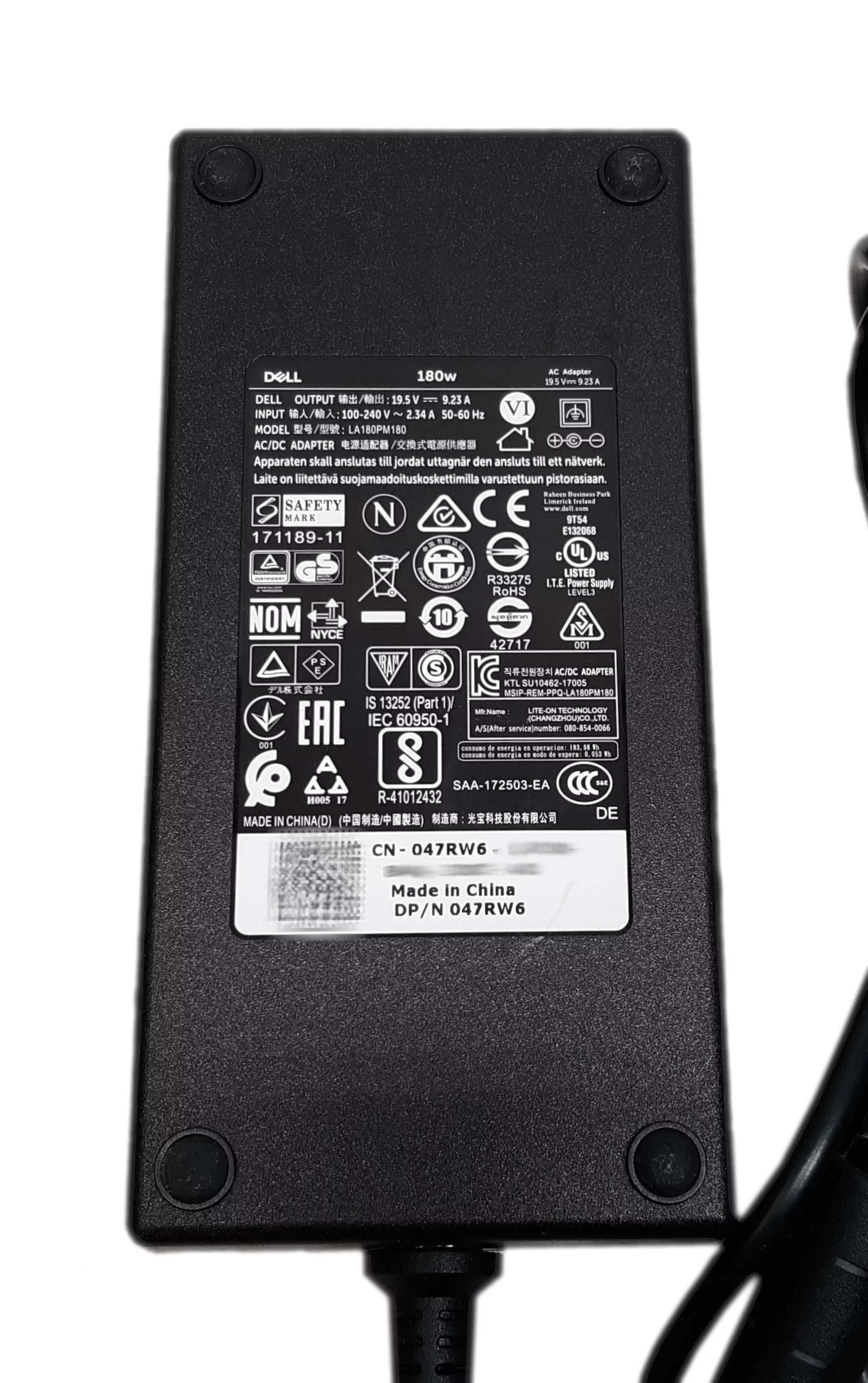OptiPlex Dell 180W G Adapter Latitude Inspiron AC Alienware Precision Vostro 47RW6 Used LA180PM180