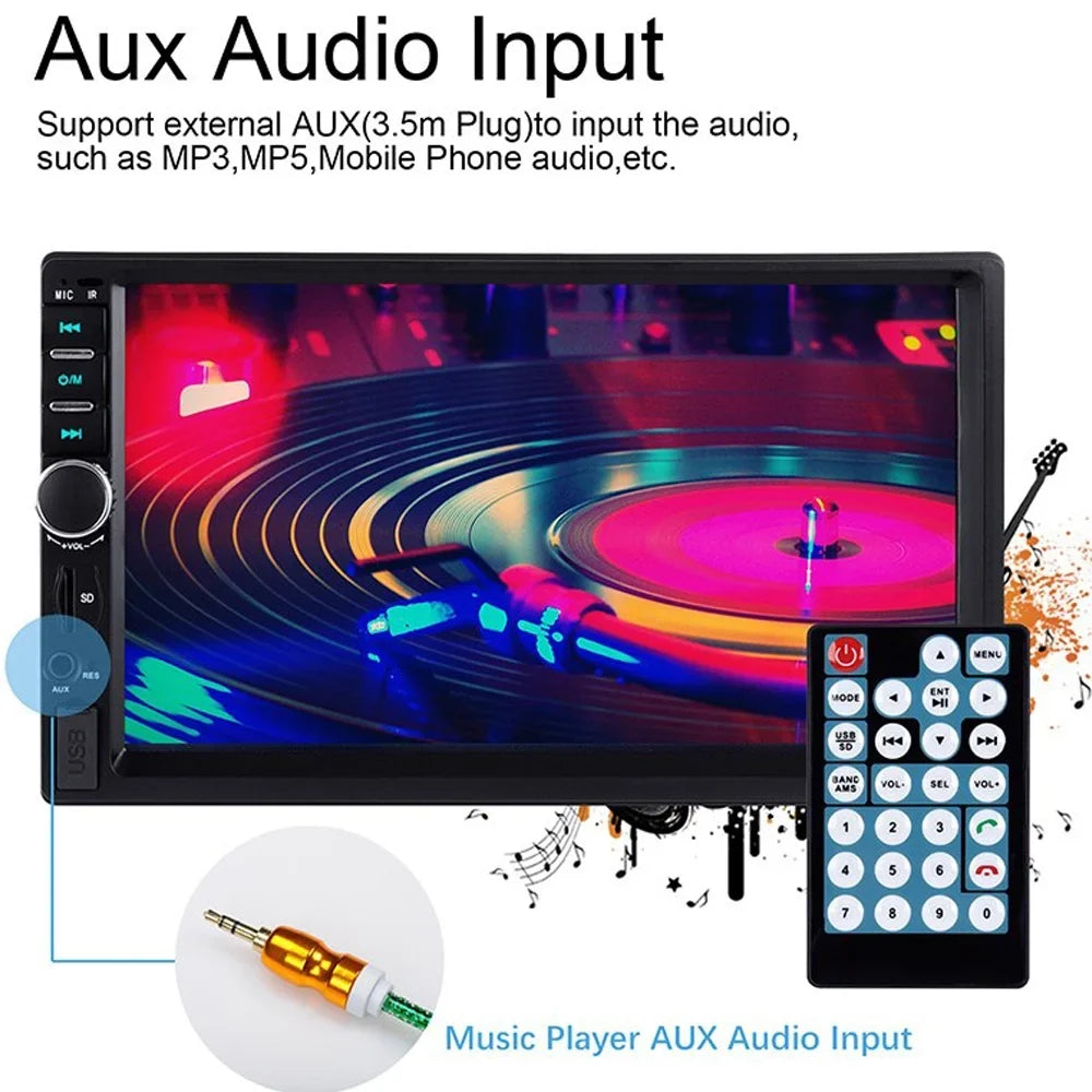 Bluetooth Stereo Car Link with Double Polarlander Audio AUX Touch 4LED Din USB with HD Backup Screen MP5/4/3 Function Car Car Multimedia Player 7-inch SD Camera Mirror Radio FM