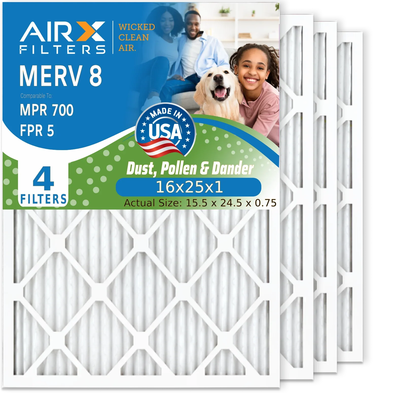 Filter Comparable Pleated to 700 5 Electrostatic AC MPR Filter MERV Premium FILTERS Pack USA 8 Air AIR. by & WICKED AIRX Furnace FPR 16x25x1 Filters 4 16x25x1 HVAC CLEAN Conditioner Air Made