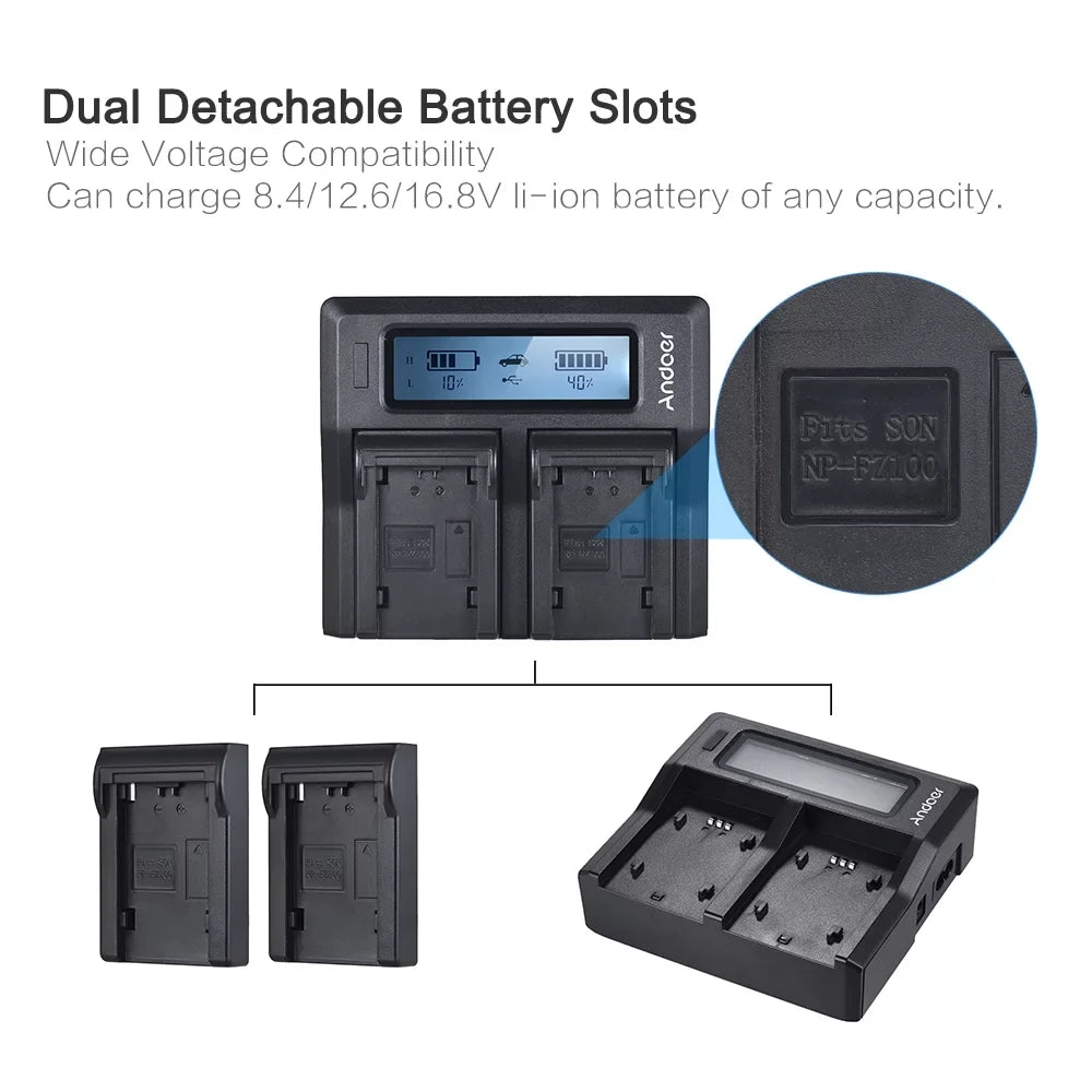 for Replacement A7III NP-FZ100 Dual A9 A7RIII Channel Sony Battery Suzicca LCD A7SIII