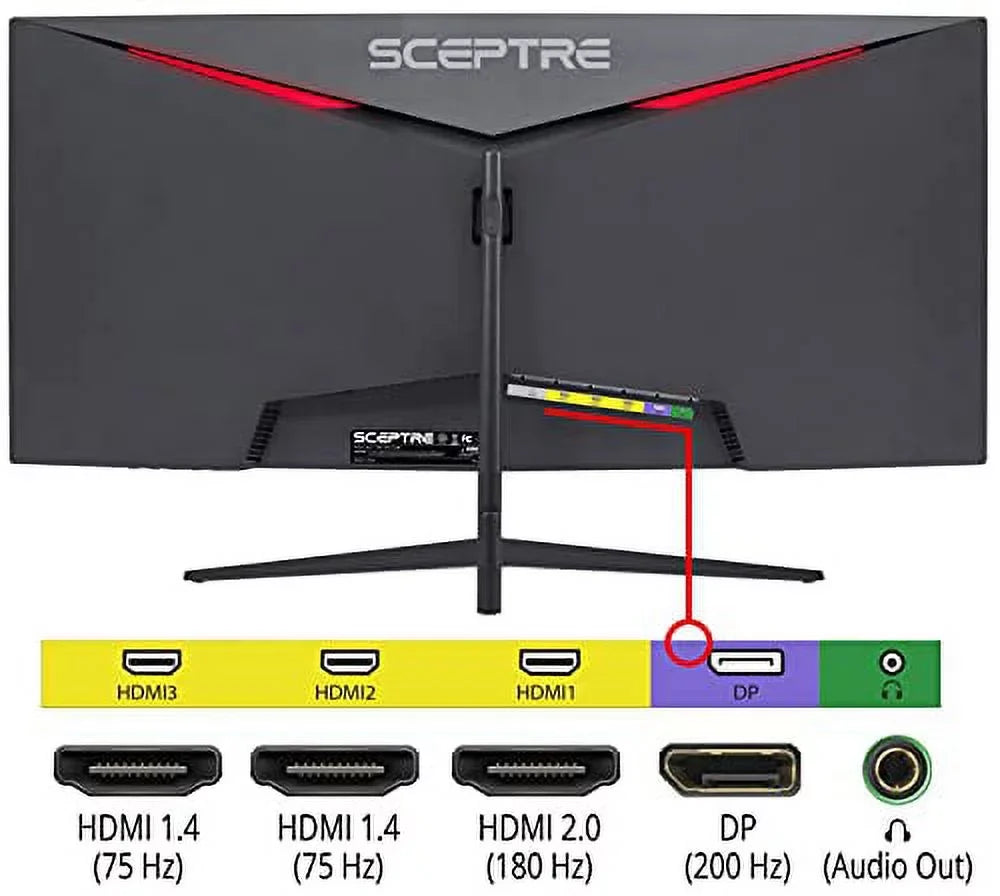 Ultra 2560x1080 30-inch 200Hz 21:9 Ultra Gaming DisplayPort Speakers, Monitor (C305B-200UN1) Build-in Black Sceptre up Curved Metal Wide HDMI Slim to