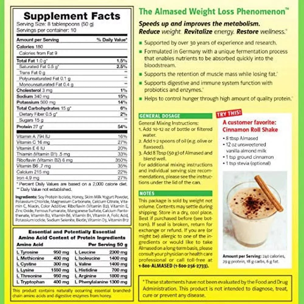 Replacement non-GMO Loss – Meal (2 oz pack) Almased – Weight Gluten-Free, 17.6 Flavor, shakes Vanilla Powder