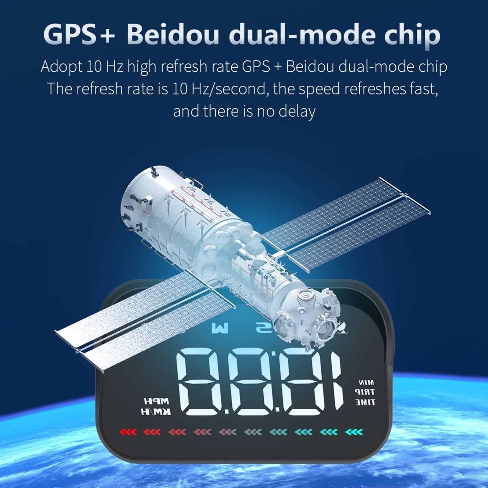 Travel GPS Direction, Car Speed Alarm Ambient Distance, Time, Heads-Up Overspeed Display Speedometer, Digital & Light, Nebublu