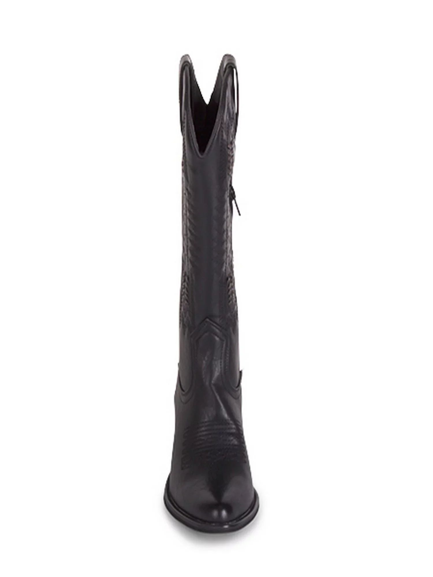 Woven Padded Womens Block Heel Pointed WANTED Western Black Boot Texan Tabs Detailing Pull Whip-Stitch Toe 8.5