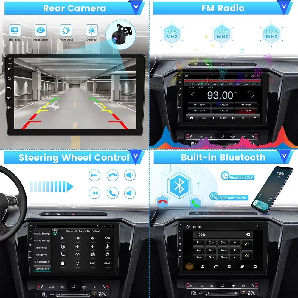 Radio FM Toyota Stereo 2007-2012 Android 12 RAV4 9'' Wireless Auto AHD Hifi Touchscreen 1080P Camera WIFI Car USB GPS for HD 2+32G Android Cable, Podofo Mirror Backup Bluetooth Carplay Link