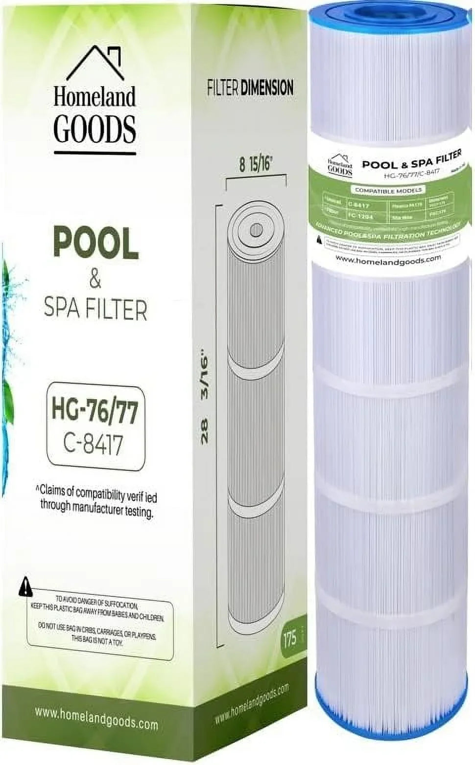 sqft C-8417, 8 15/16" Sta-Rite 3/16" Waterway Homeland 175, 1PK Goods Filter x Filbur 28 Hayward 175 PA175, 25230-0175S, C1750, FC-1294, PCCF-175, Pool Unicel CX1750RE, PLF175A PXC 817-0175P, Replaces