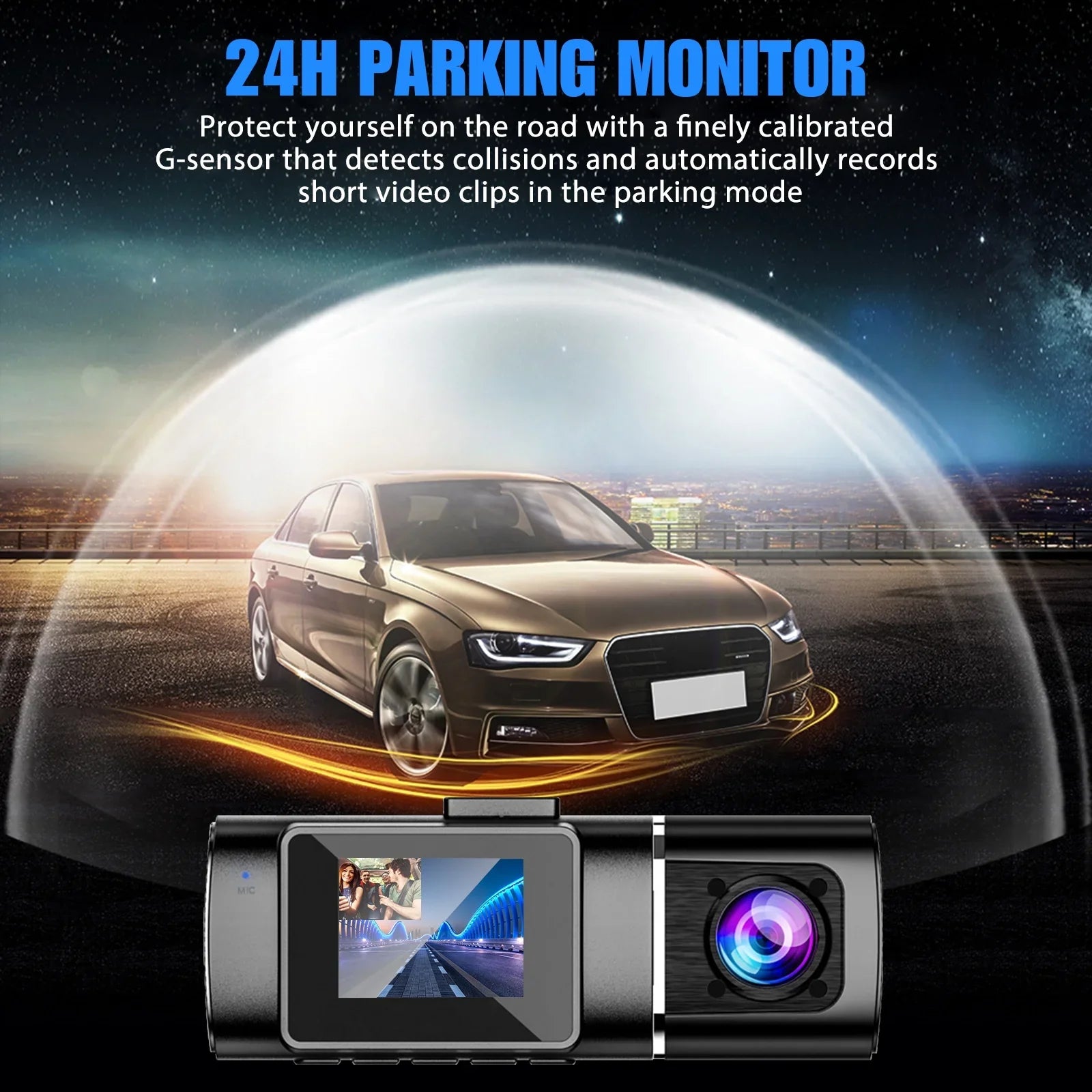 Loop Cabin Car Cam Driving Inside Camera IR 24H Dual Night Front Recording Parking Camera, TSV Recorder, Cam Dash G-Sensor Car Dash with Vision, Mode, 1080P