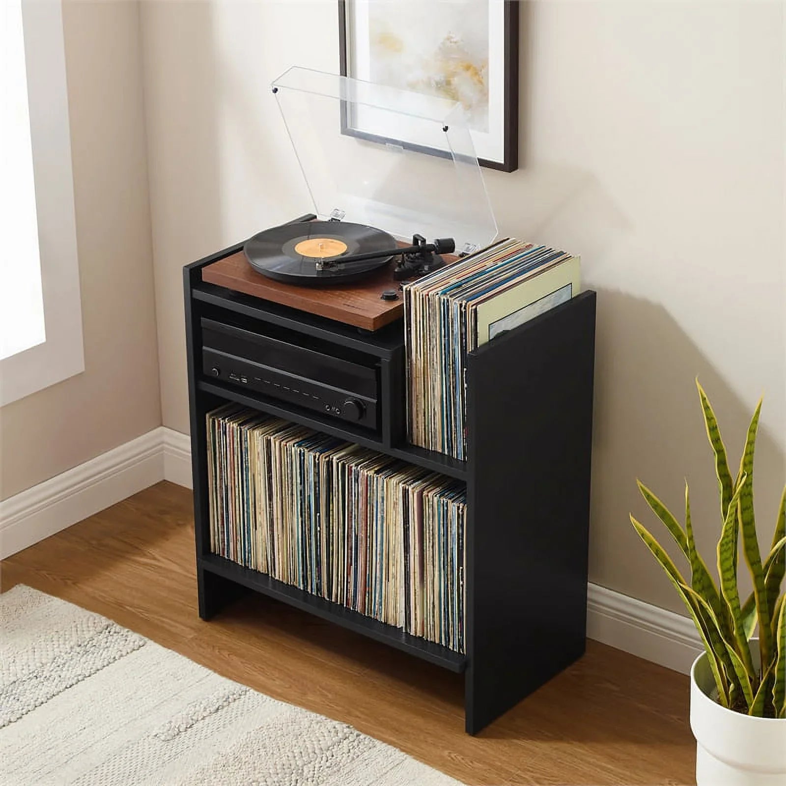 Tv Furniture Portland Console Record Stand Center, Entertainment Crosley and Media Vinyl Storage