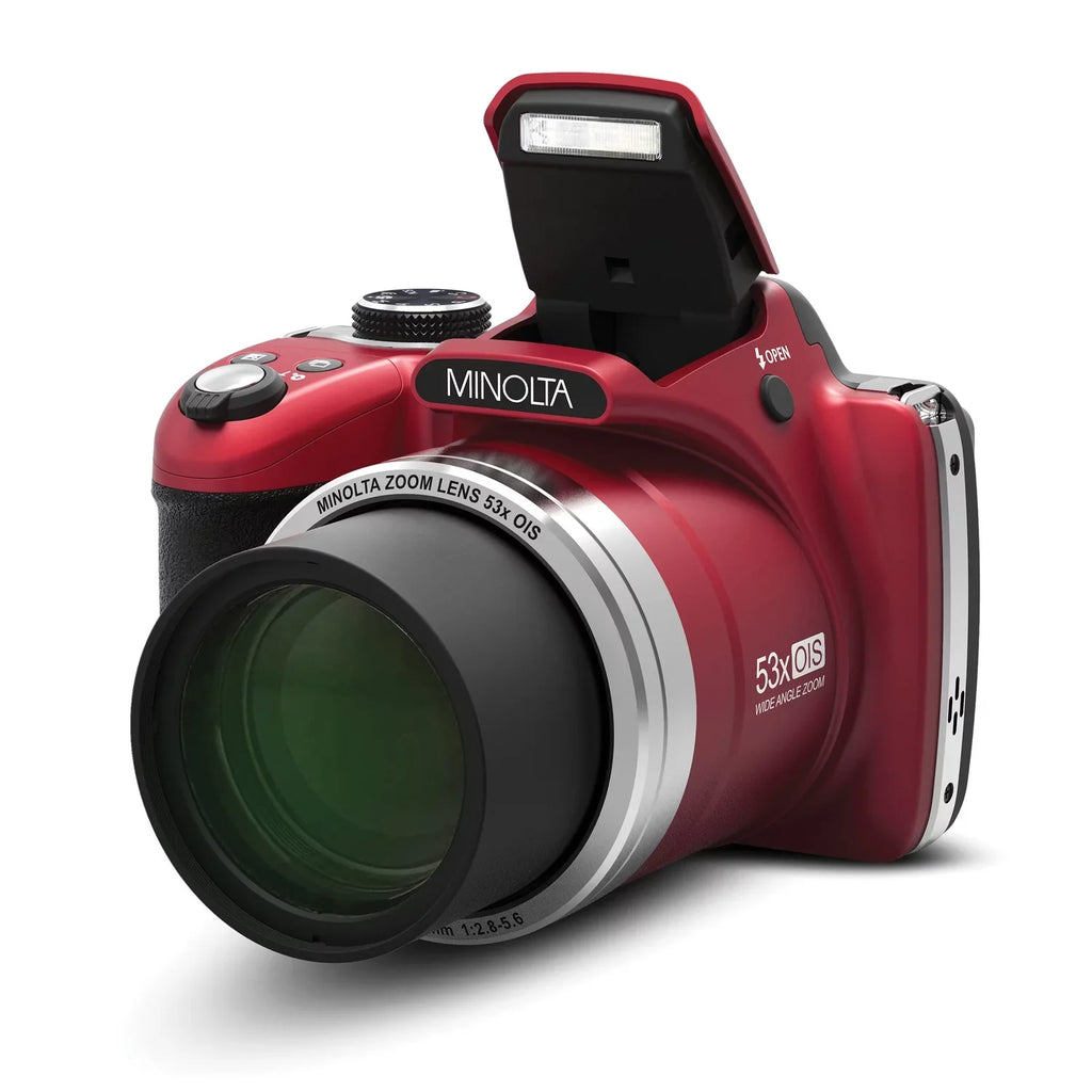 53x 1080p Shot SD (MN53Z Red) Pro 16 Optical Full Pixel Zoom, Mega Video Card HD Camera & HD Minolta with Digital 16GB