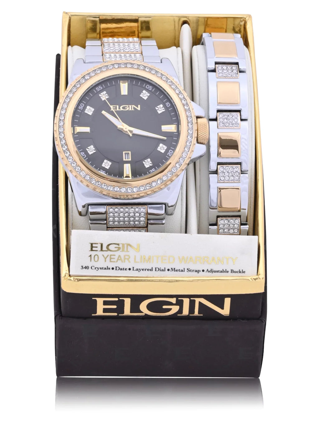 Silver and Adult and Watch Male with in Case Gold Elgin Alloy (FG180015ST) Set Bracelet Stones and