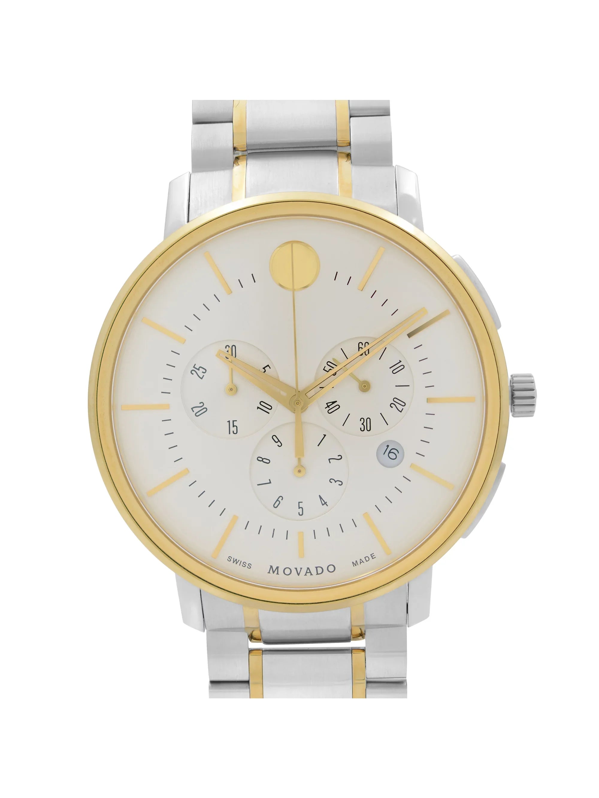 Classic 42mm Thin Watch Two-Tone Dial Movado 0606887 Silver Steel Quartz Mens