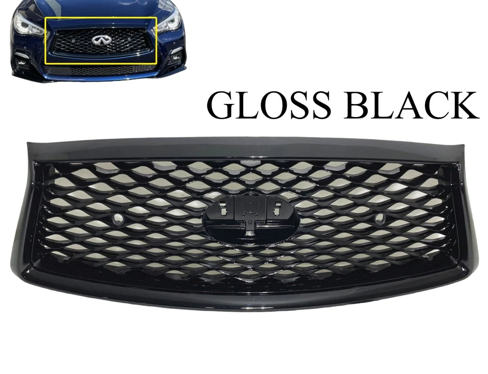 Bumper Camera Infiniti 2021 Front Grille Gloss 2018 2023 And Sensor 2022 With Sport With Q50 Holes 2019 Upper Option Compatible Q50s Black 2020