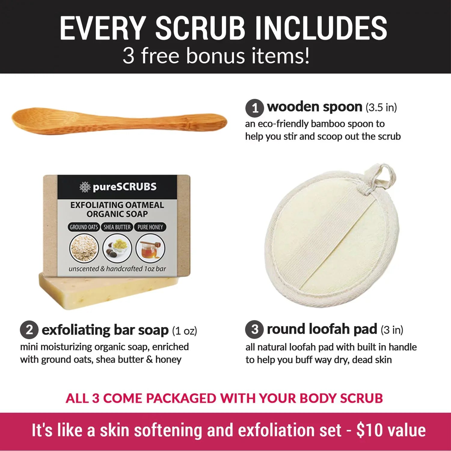 FREE & SANDALWOOD Organic Mini Infused 16oz Spoon, & Loofah Sea Oils Bar Nutrients - Large Dead Body Salt BODY Scrub Premium Soap Wooden Organic - pureSCRUBS SCRUB Pure Essential + Exfoliating Set