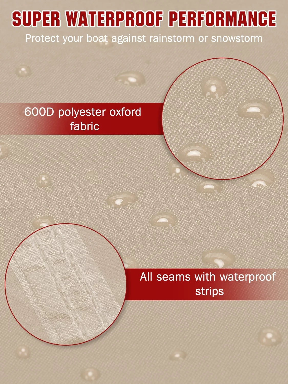 TRI-Hull, Proof, 19 AngLink - Pro-Style - Runabout Cover, Bass Cover Boat All Duty Tear and Polyester Fits Weather Protection | Oxford ft Beige Durable Heavy Waterproof V-Hull, Boat 17 600D
