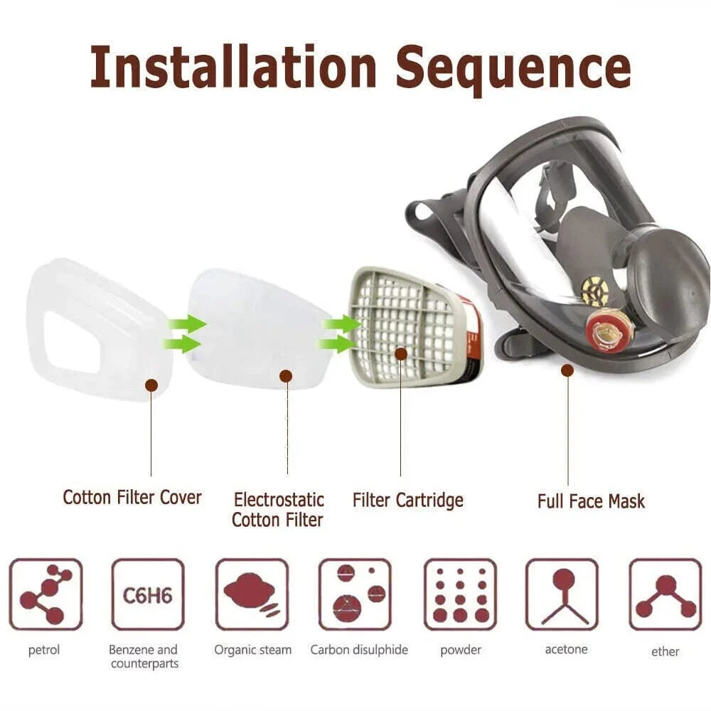 Set Respirator for Gas w/Filters Mask Spraying Face Painting Facepiece Full 6800