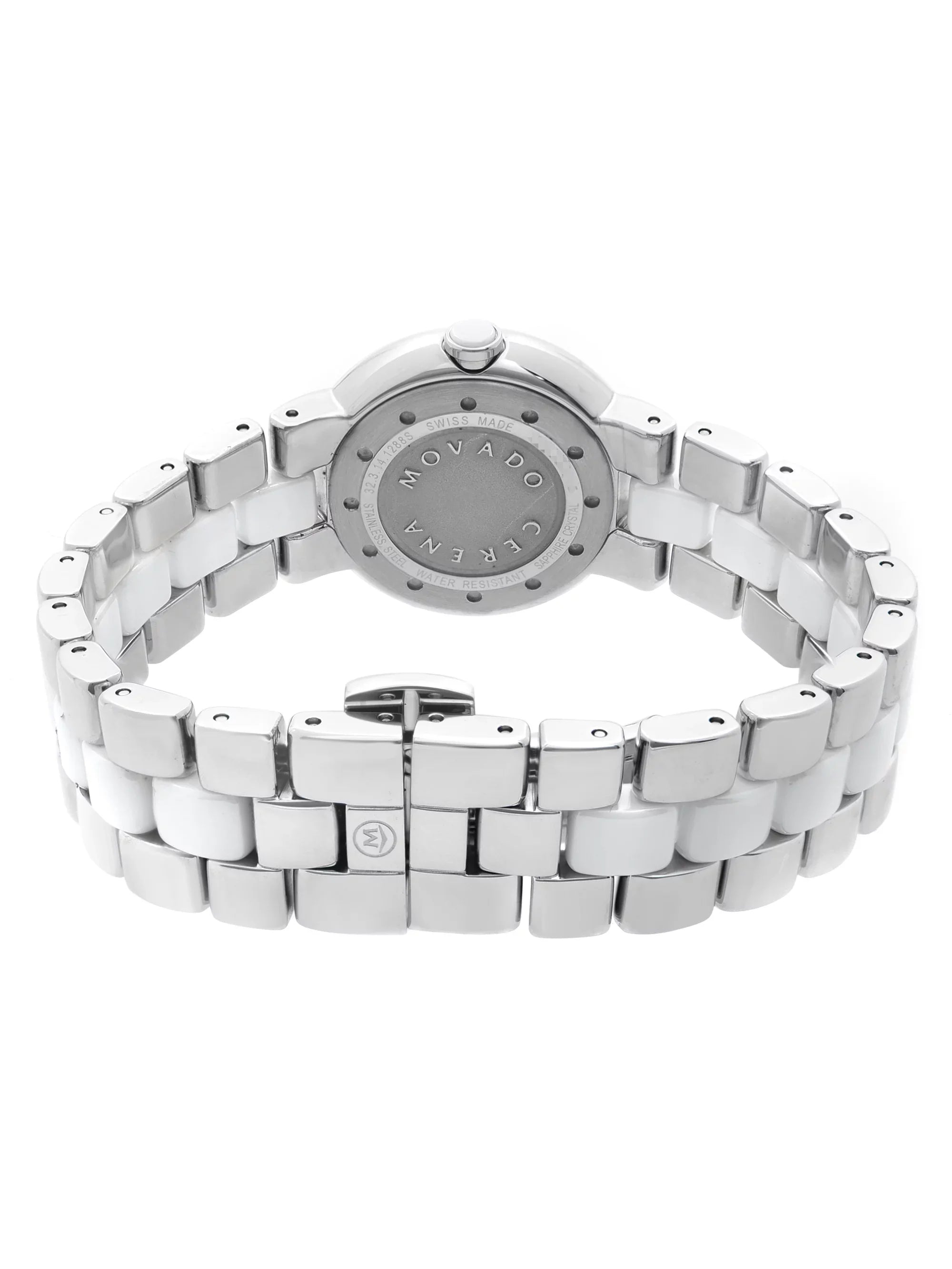 Diamond Bezel Cerena Ceramic Movado White Watch 28mm Steel 0606931 Ladies Pre-Owned Quartz