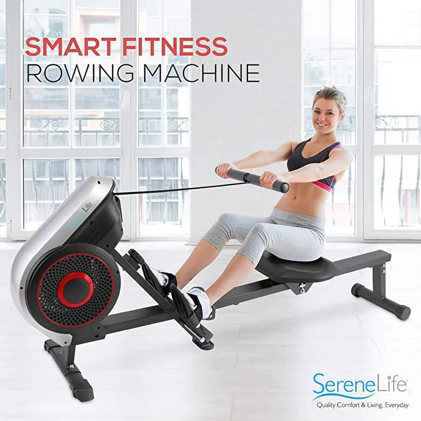 Machine Selectable Gym, and SereneLife Rowing (8) Resistance Machine for Machine Air Magnetic Rowing (Black) Exercise Rowing Levels