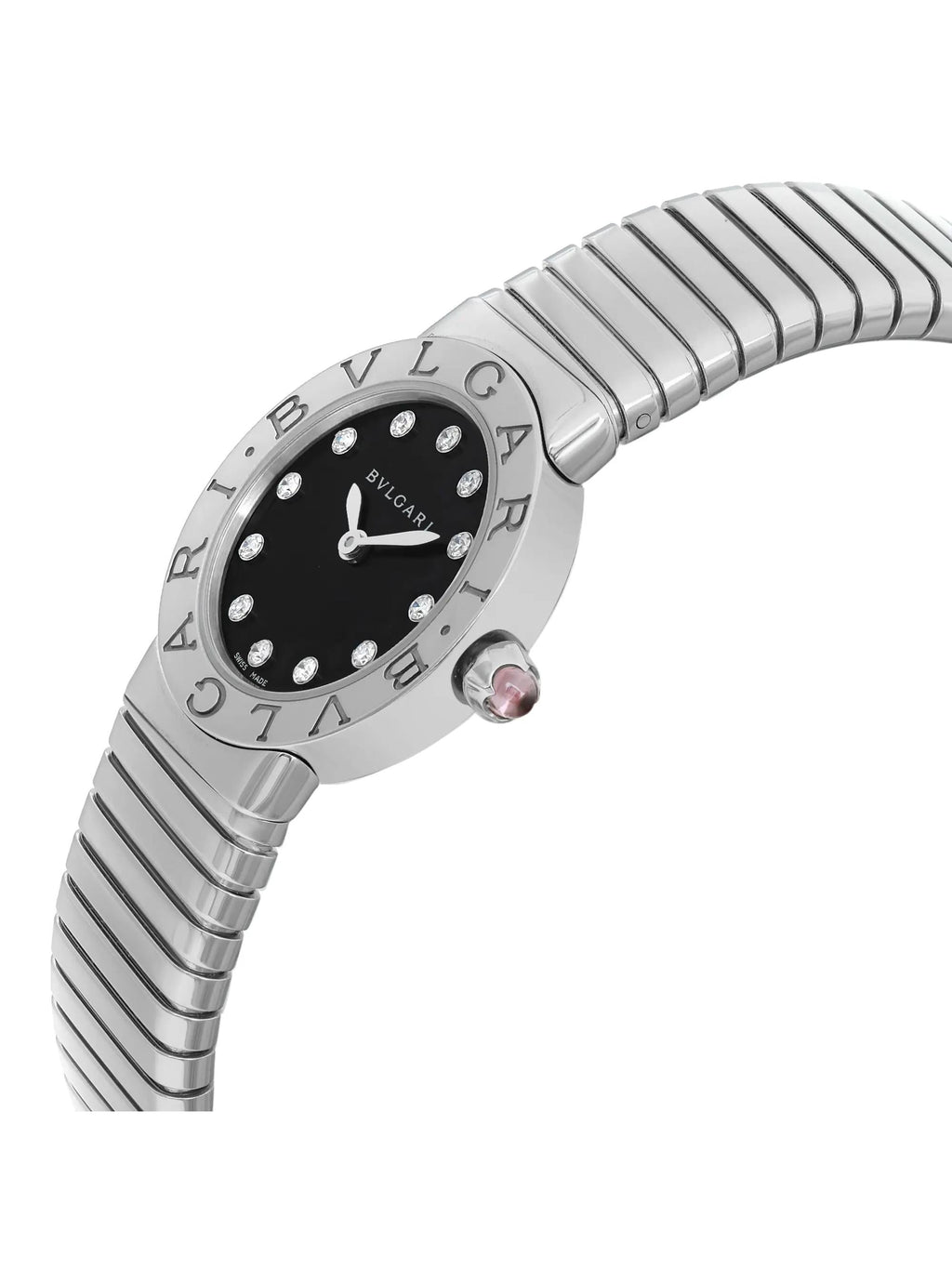 New Watch Bulgari Quartz Diamond Ladies Steel Black Dial Bvlgari 102145 26mm
