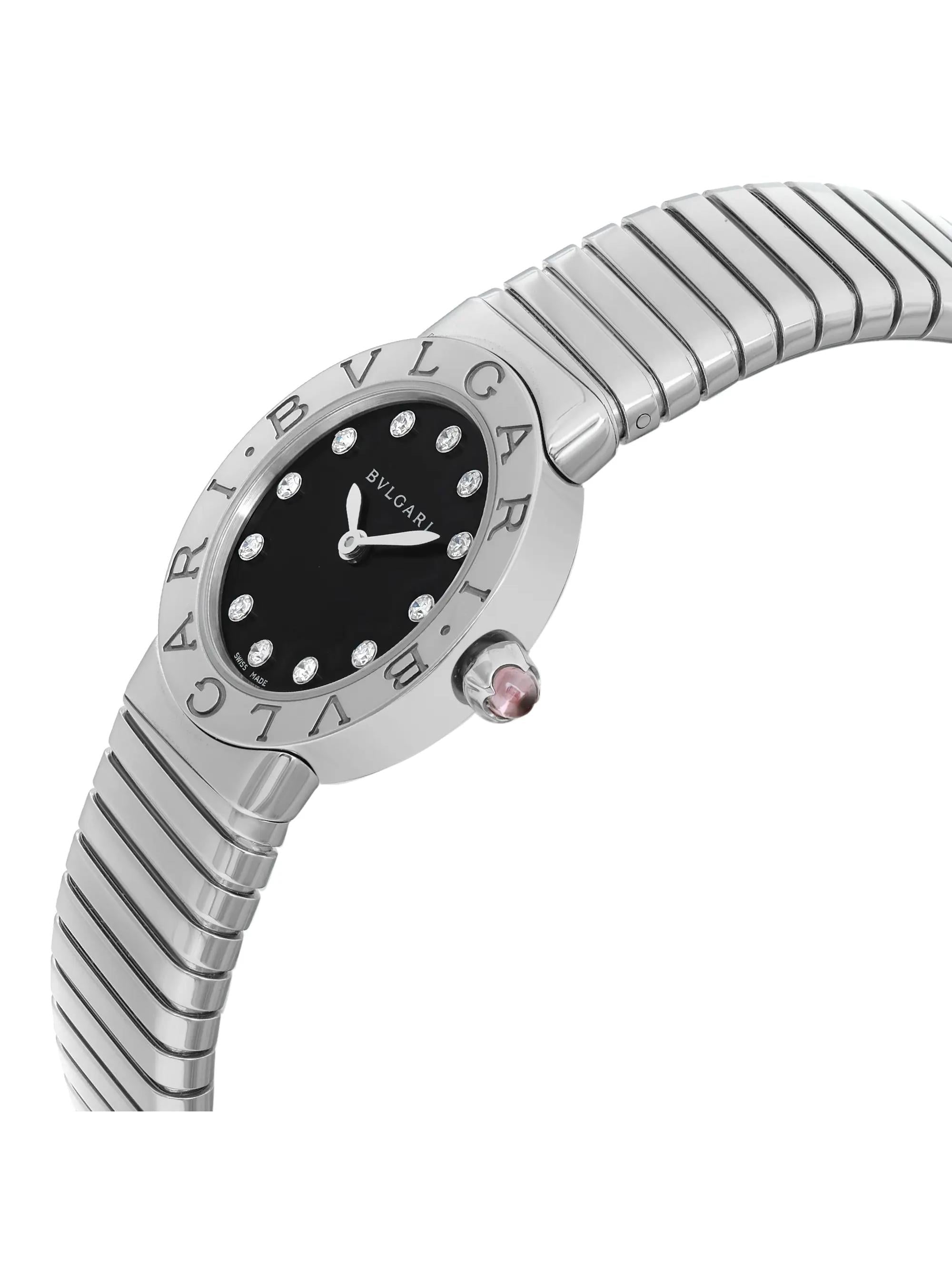 New Watch Bulgari Quartz Diamond Ladies Steel Black Dial Bvlgari 102145 26mm