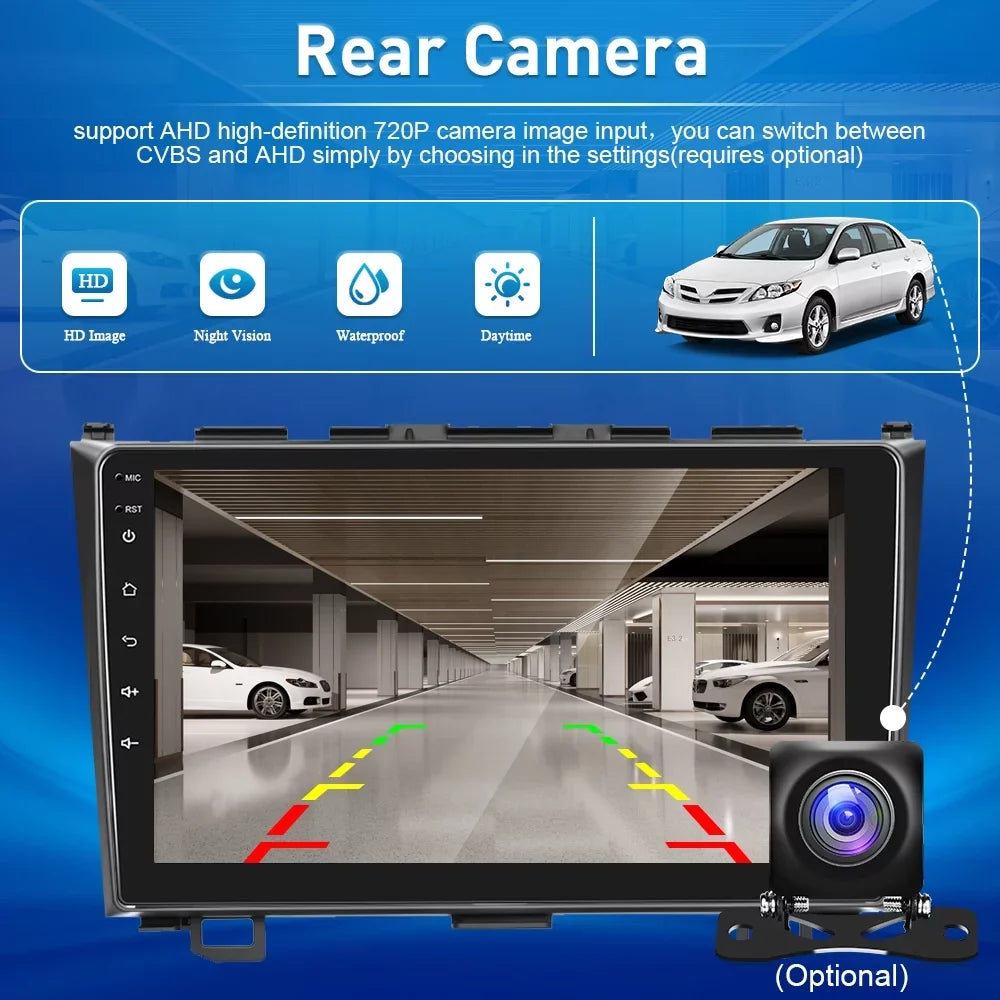1080P AHD Radio WIFI Touchscreen Stereo 12 Backup Mirror 2007-2011 9'' For Wireless Android CRV FM HD Honda Auto Camera Android Car Carplay Player Bluetooth Link GPS USB Hifi,