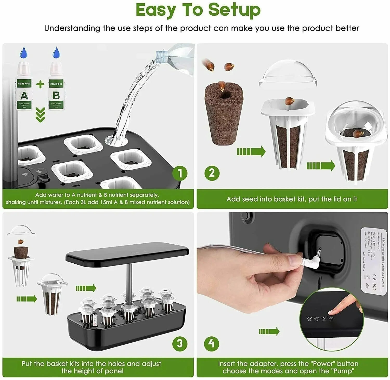 System Hydroponics Kit Germination Grow Indoor Time Garden Growing Light 36W LED