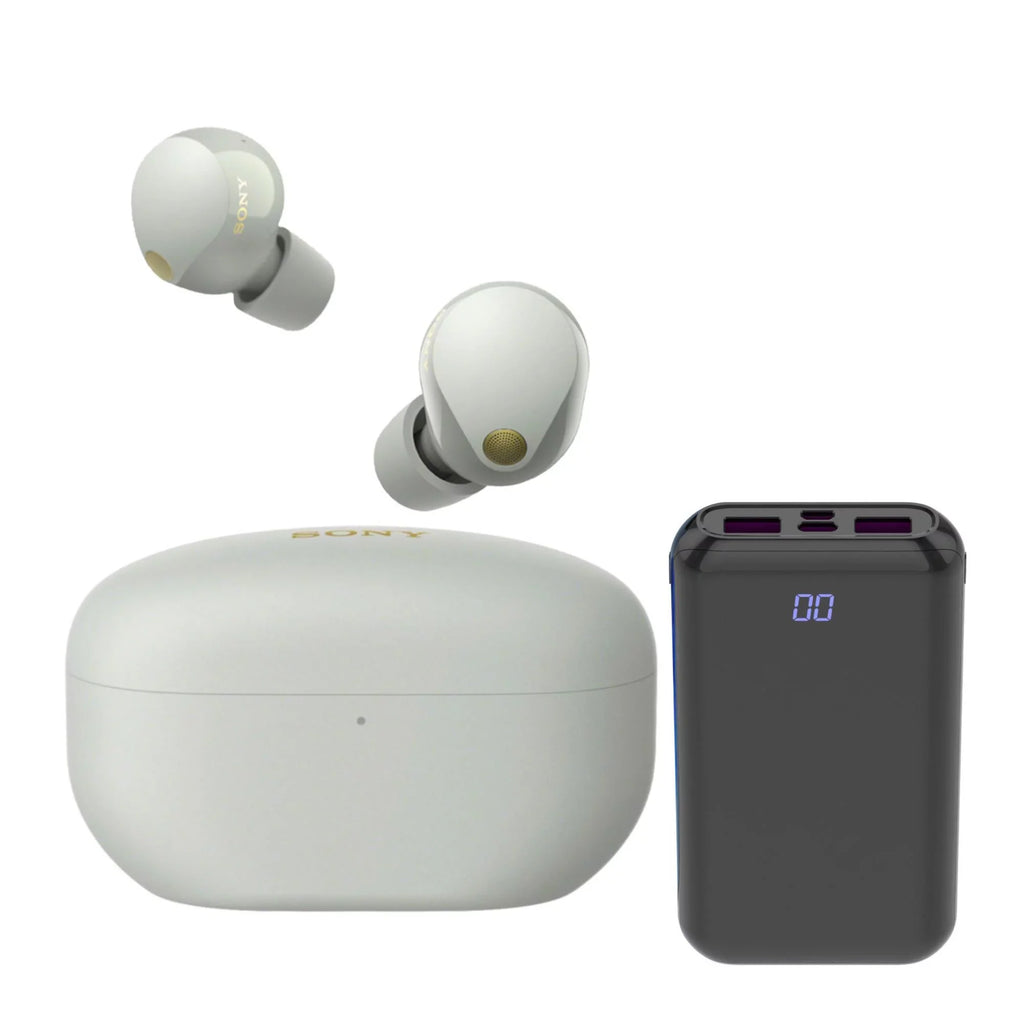 Sony Bundle Wireless Canceling Truly (Silver) Noise Earbuds WF-1000XM5