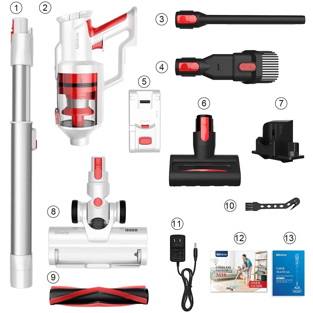 Floor Cleaner, Stick Runtime, 8 Hard Vacuum for Wnkim 50 Lightweight Power with Cordless Display, Pet Vacuum M10 Handheld Hair 28kPa LED Vacuum in to Suction Carpet 1 Smart Home, Up