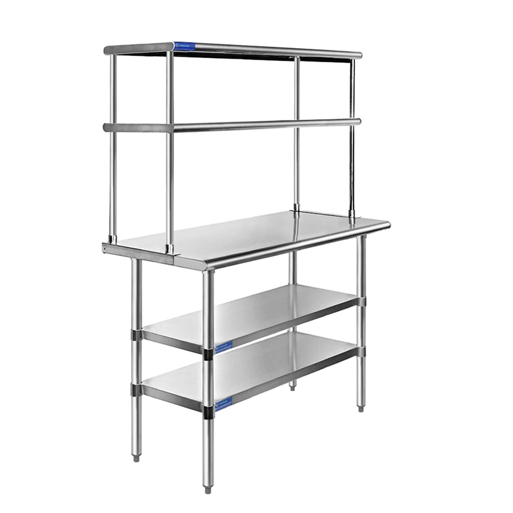 Table Wide Double Prep Table 14" Work 12" Combo Shelves Steel Two 60" Tier Shelving Overshelf With Kitchen | & Metal | Stainless x