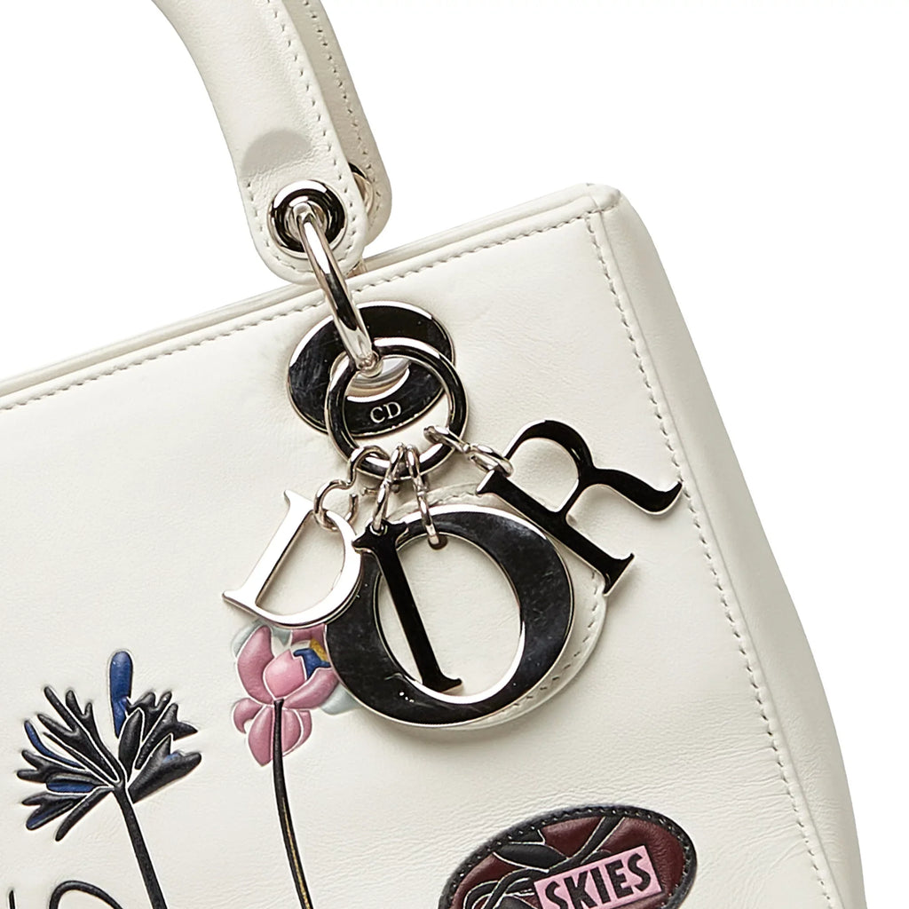 Paradise Medium Lady Unisex White Authenticated Satchel Dior Pre-Owned Lambskin Leather (Good)
