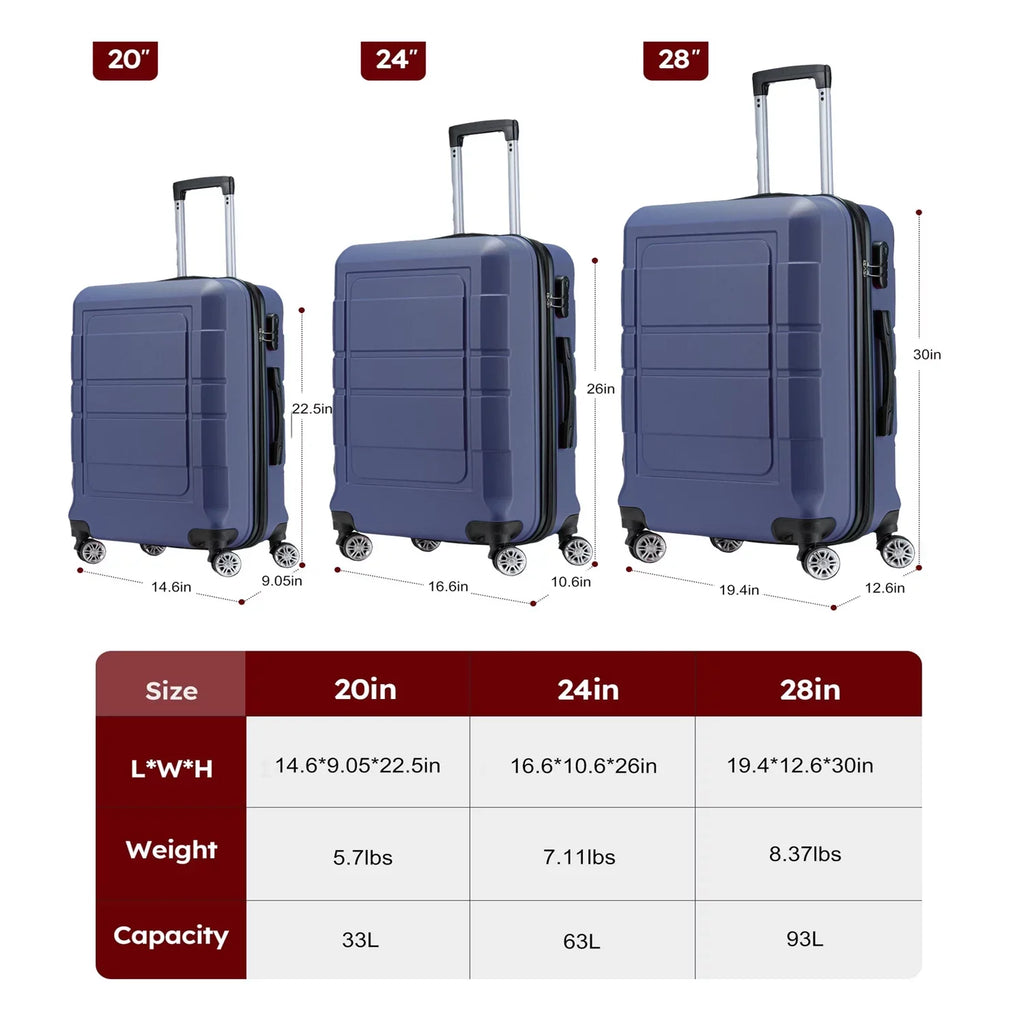 Lock TSA Wheels Sets PC+ABS Expandable Luggage Double Suitcase Durable GOWELL Blue