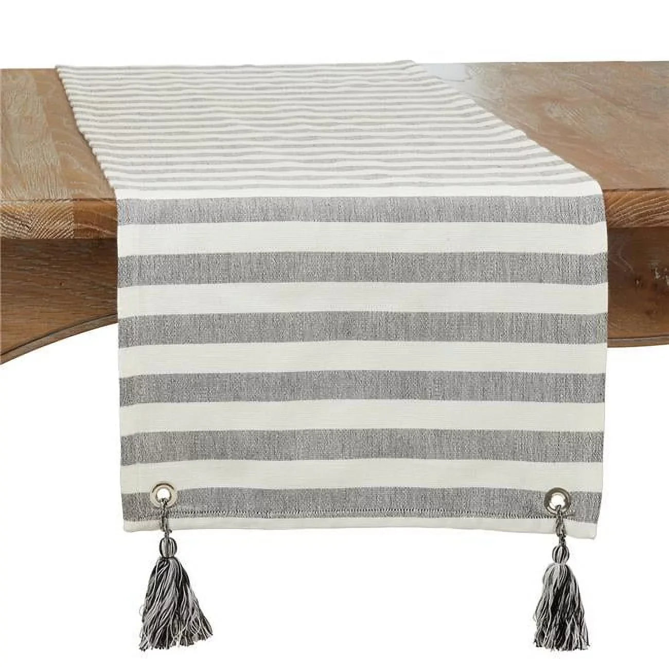 White Runner, Oblong & Table in. 72 x Striped Black 16 Tassel