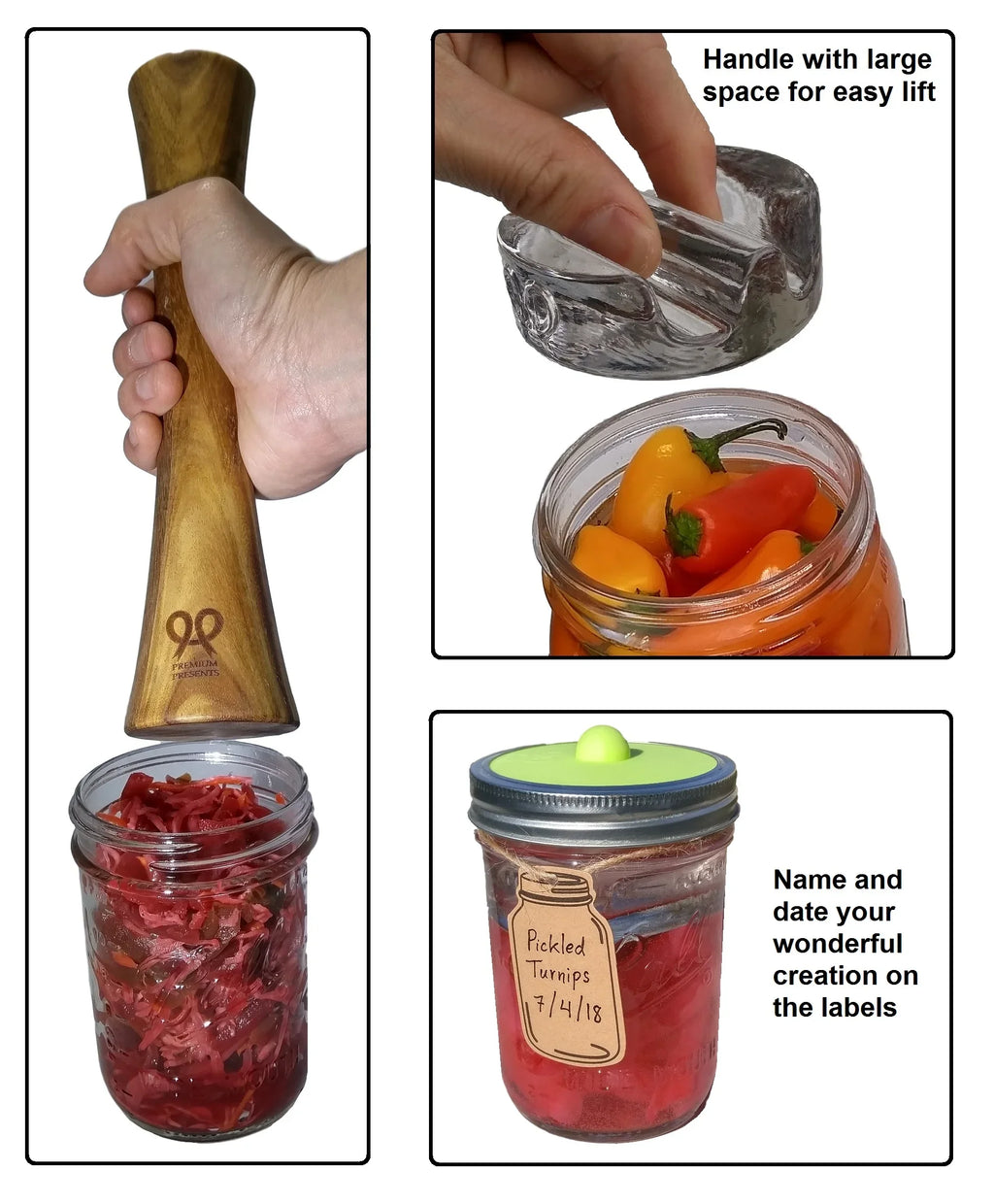 and wide kit. pickles, fermentation pickling tamper, for DIY 7 sauerkraut, recipe jars included. etc mouth Complete Canning for kit Glass weights, sets or mason for lids, making jars kimchi, airlock