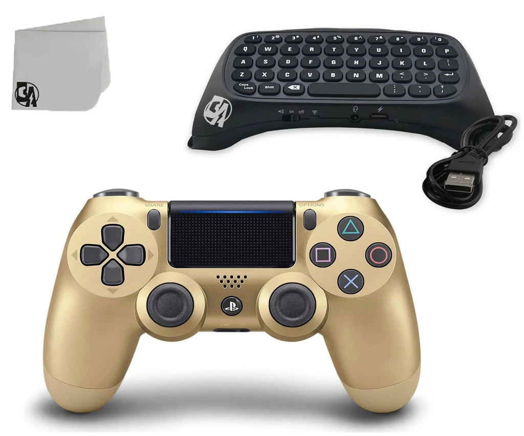 Gold BOLT Dual Controller Like Controller PS4 Chatpad Pre-Owned For Shock Bundle. AXTION (Refurbished: New) + Sony Black for Console PS4 Wireless Gaming