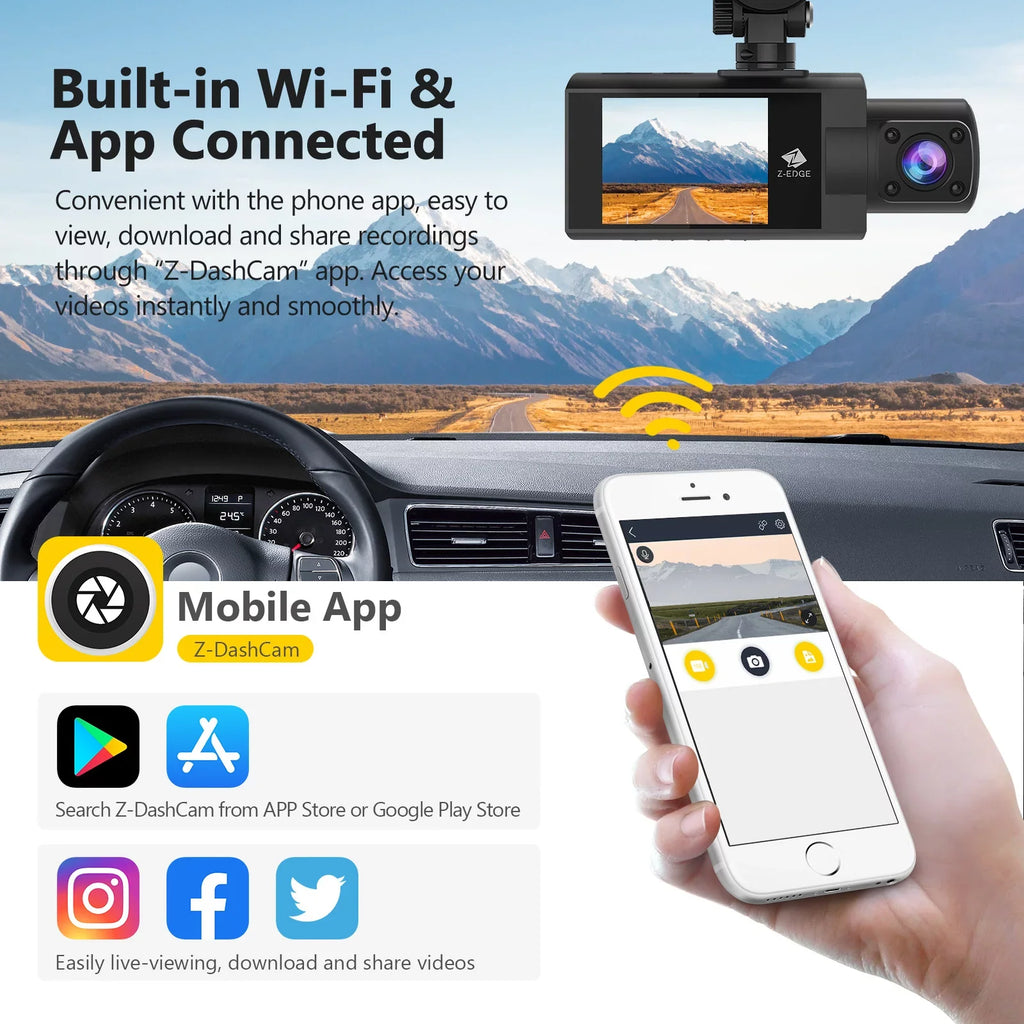 and Dash Cam Dash Inside New Version WiFi Z-Edge Cam, Front Z3Pro Dual 2K+1080P