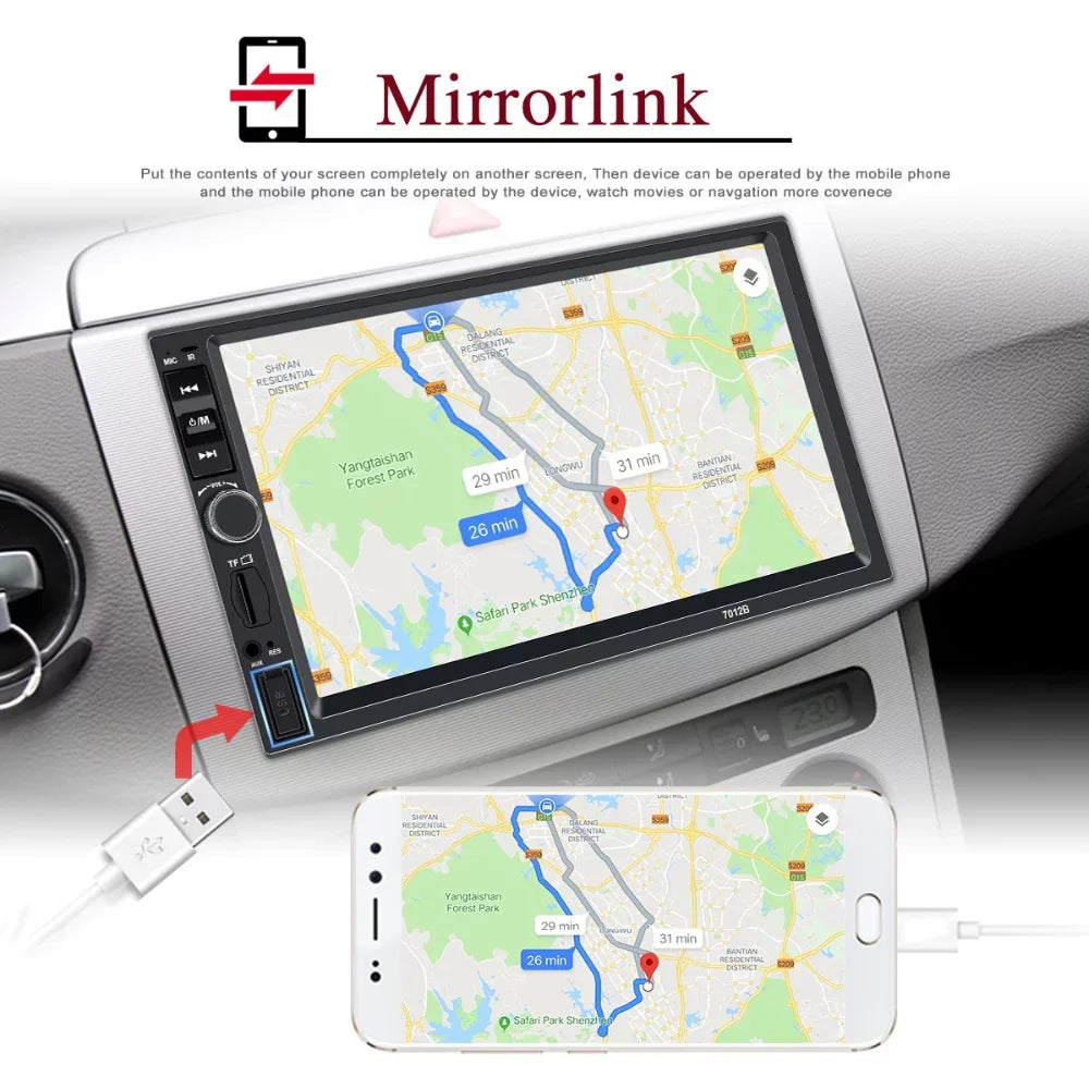 radio Din USB Audio Player Multimedia Car Car Polarlander Car backup Touch Stereo with SD Double Bluetooth function AUX 7-inch link mirror 4LED MP5/4/3 Screen with camera HD FM