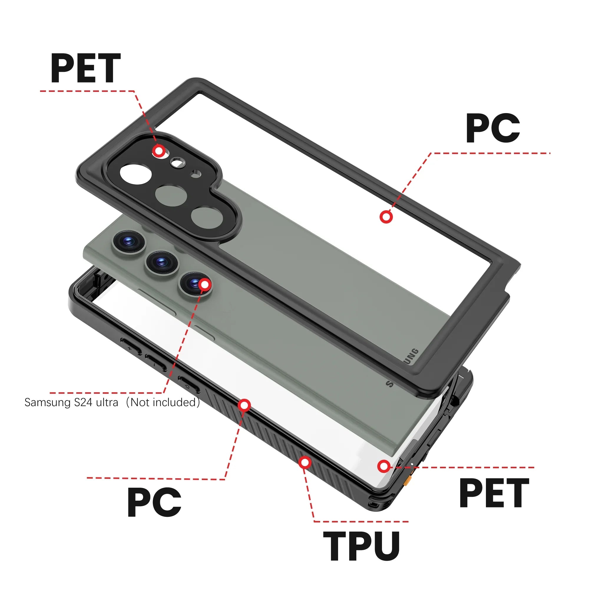 Phone Heavy Black Samsung Shockproof 5G for Protector 360° IP68 Protection Military for Underwater Screen Ultra, Galaxy Cowithday Case Cover Waterproof Body 2024, Duty S24 with Galaxy Ultra S24 Full