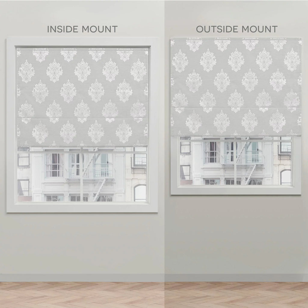 Silver Damask Exclusive Home 34"x64", 100% Marseilles Roman Shade, Blackout