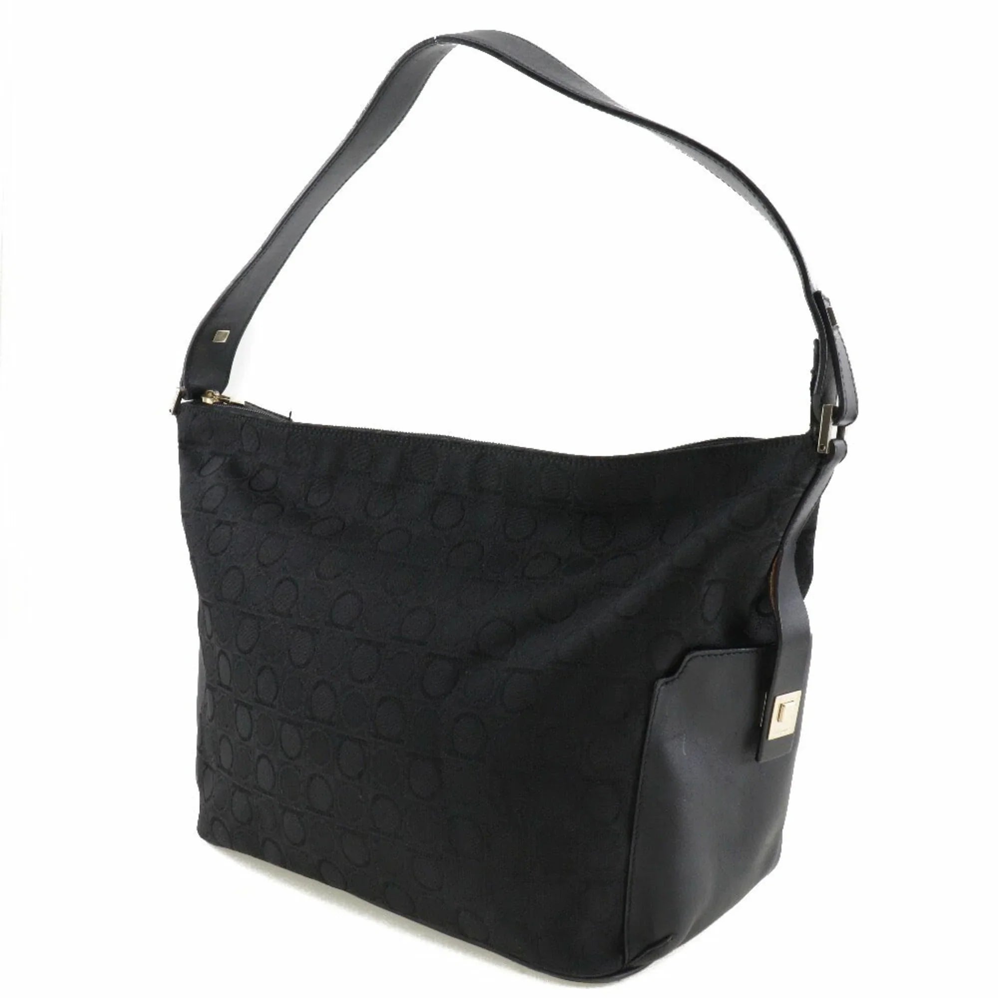 Canvas AB-21 Shoulder x Gancini 2779 Black One (Fair) Salvatore Leather Ferragamo Pre-Owned Bag Ladies
