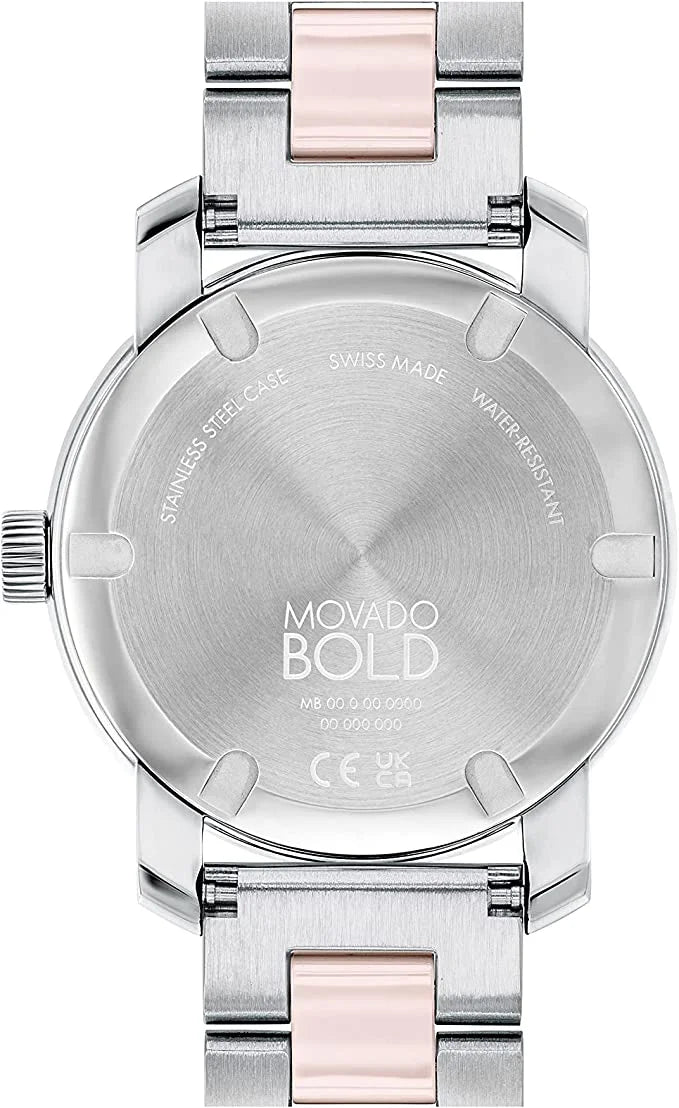 Quartz 18 Watch Bold Stainless Ceramic Tone, Women's (Model: Movado Strap, 3600801) Two Steel with Swiss