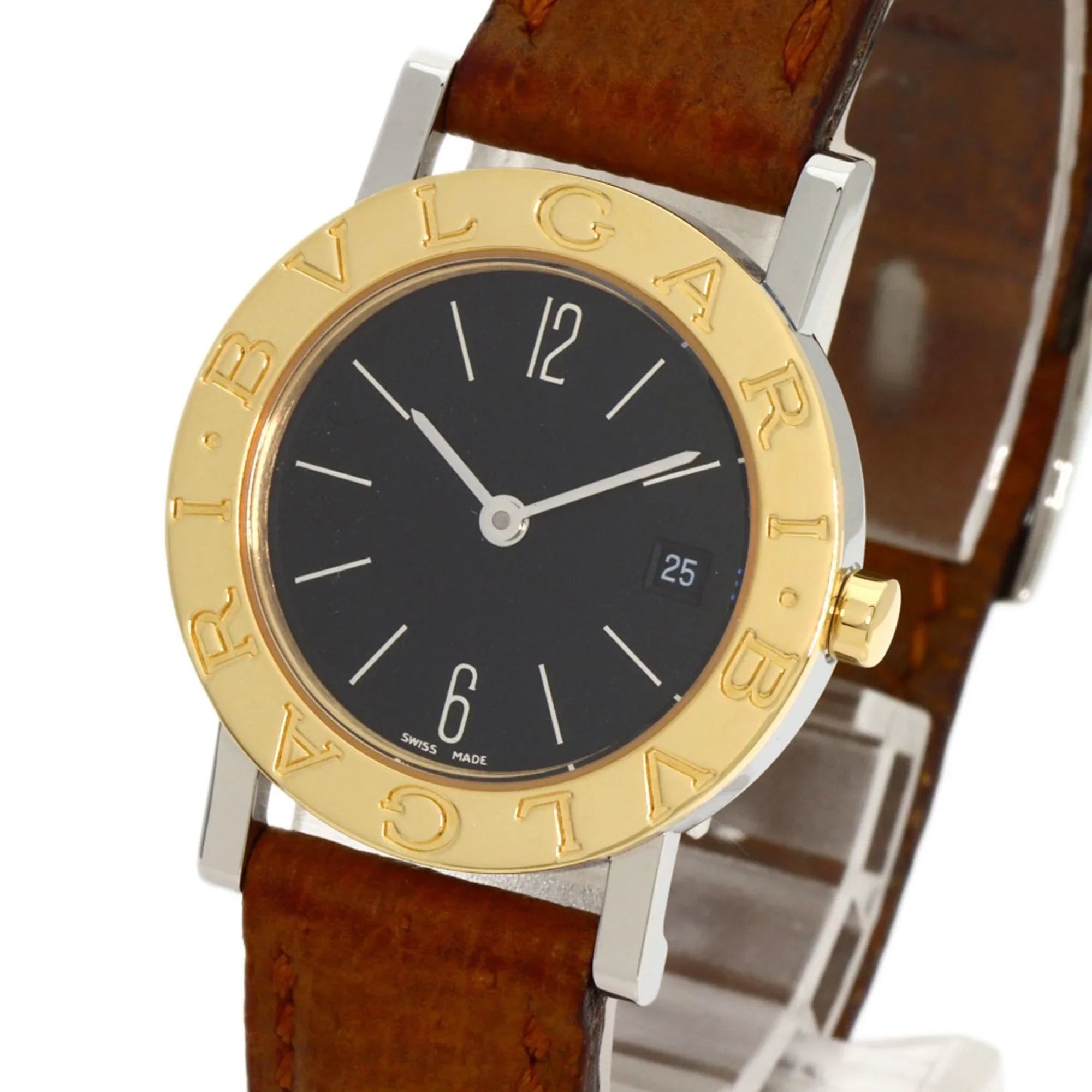 BVLGARI Steel/Leather/K18YG (Good) Pre-Owned Ladies Watch BB26SGL Stainless