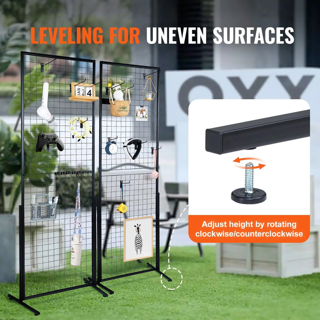Side Wall T-Base with Packs Grid Gridwall 2' Gridwall x Double Retail Floorstanding, Shows, Display and Wire Art Extra Clips Panels Racks Display for 2 Panels Tower, with 5.6' Craft Hooks BENTISM